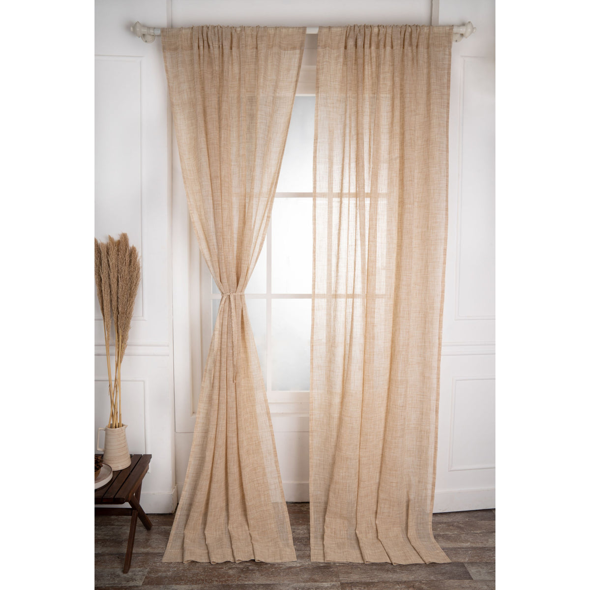 Ivory Beige Faux Jute Curtain | Set of 2 Panels