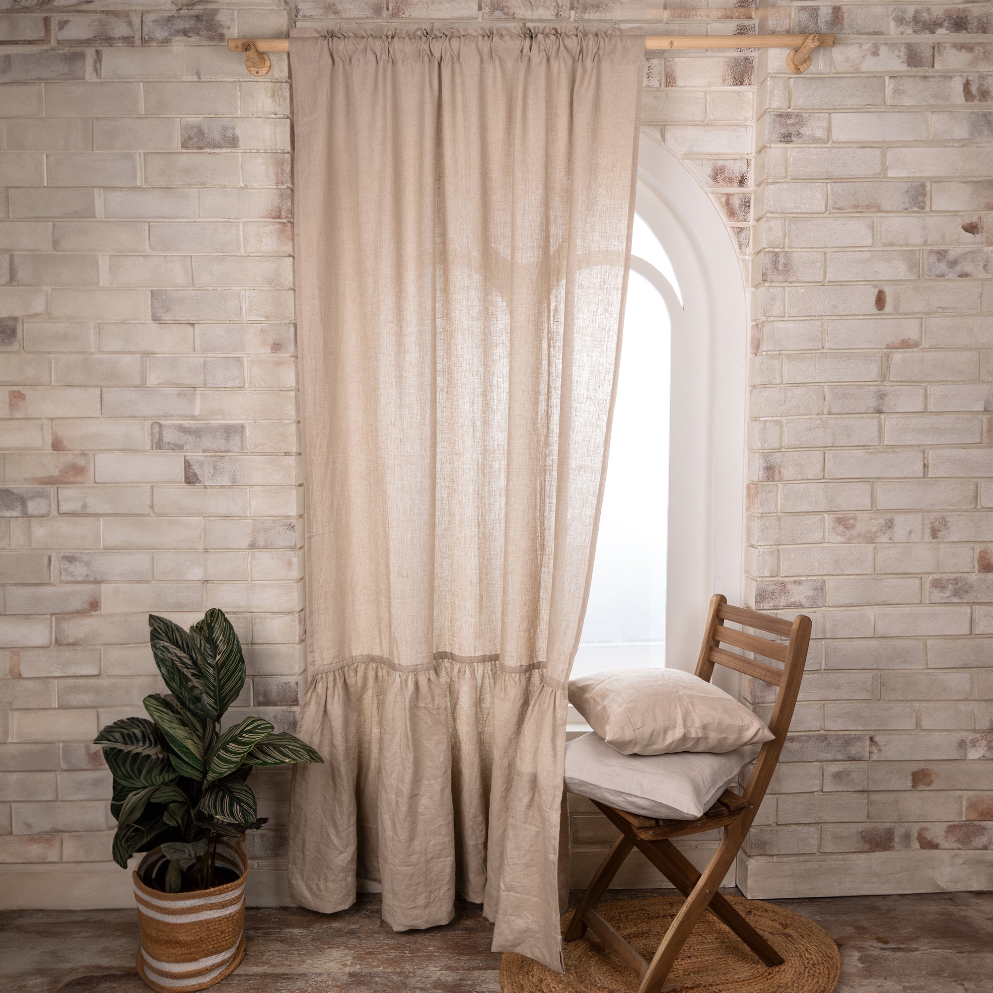 Natural Linen Ruffle Curtain