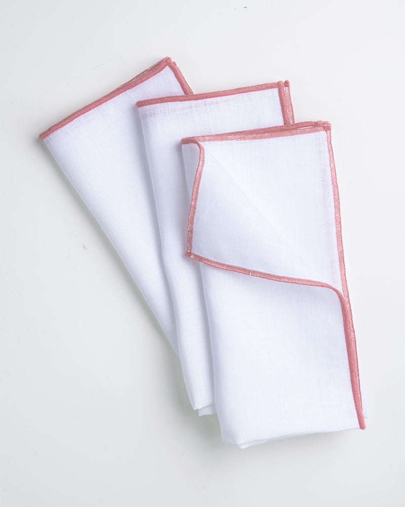 White & Dusty Pink Linen Dinner Napkins 20 x 20 Inch Set of 4 - Marrow Edge