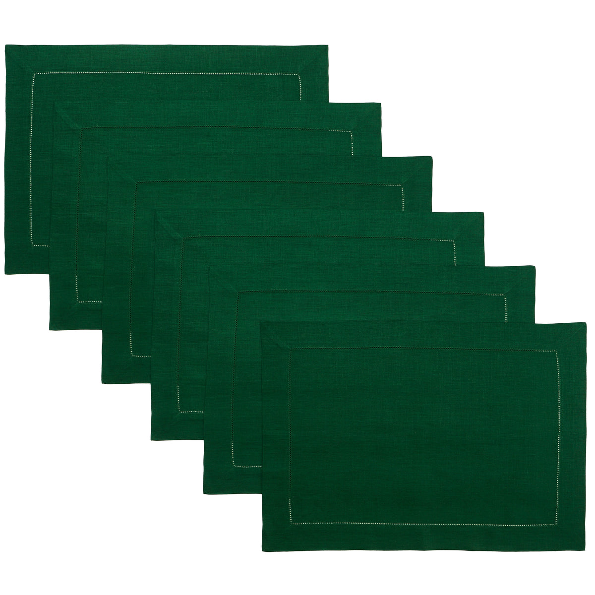 Forest Green Linen Placemats 14 x 19 Inch Set of 6 - Hemstitch
