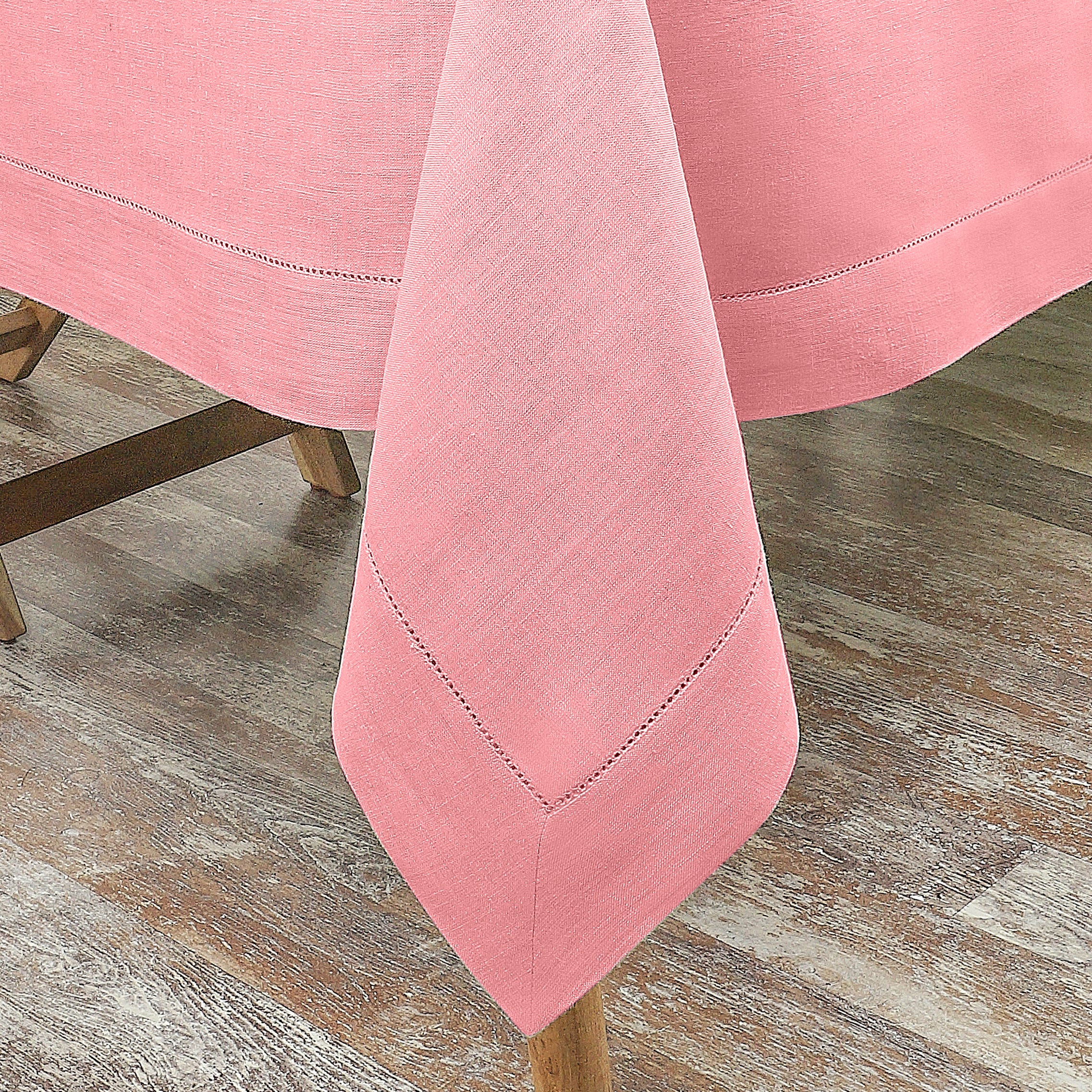 Dusty Pink Linen Tablecloth, Hemstitch