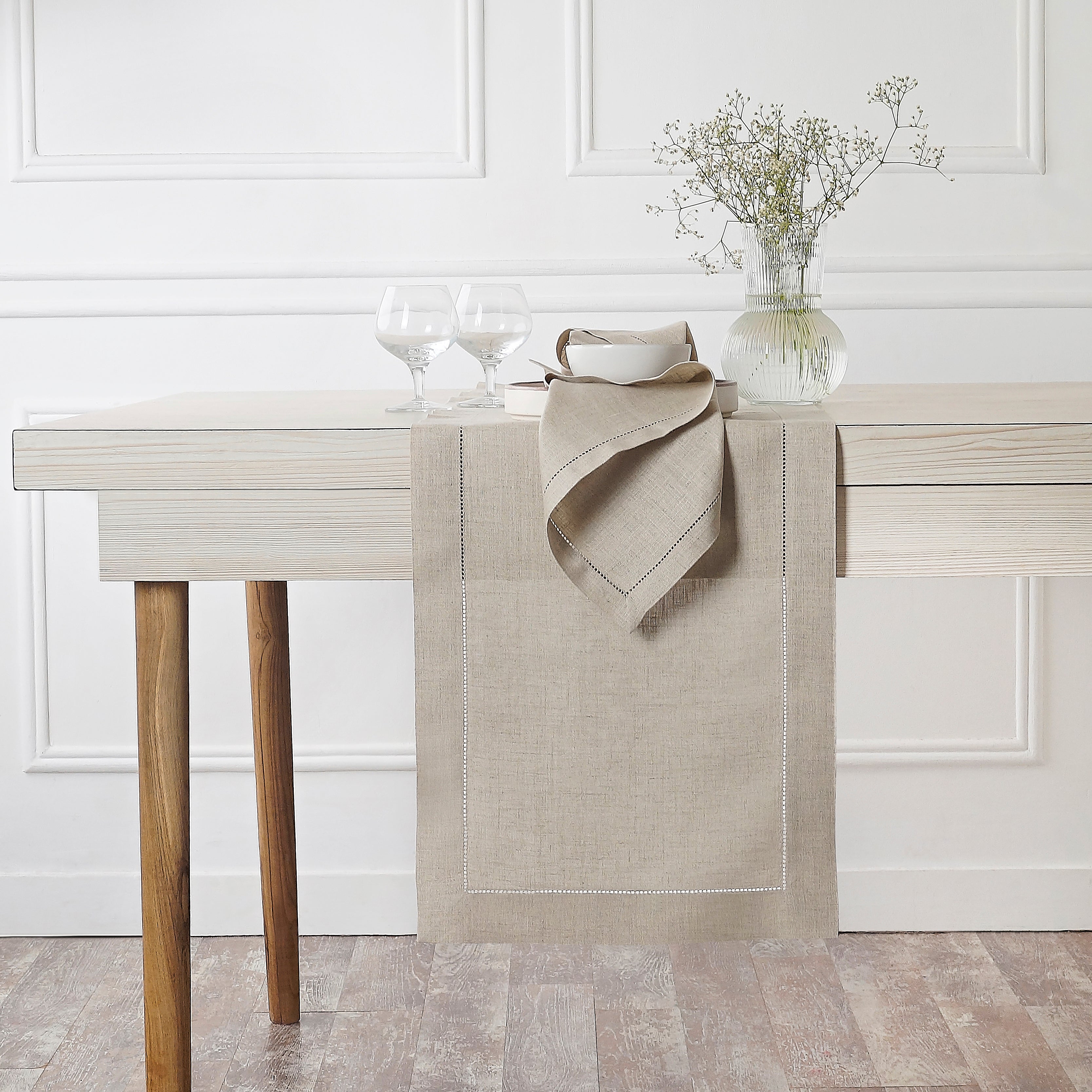 Natural Linen Table Runner, Hemstitch