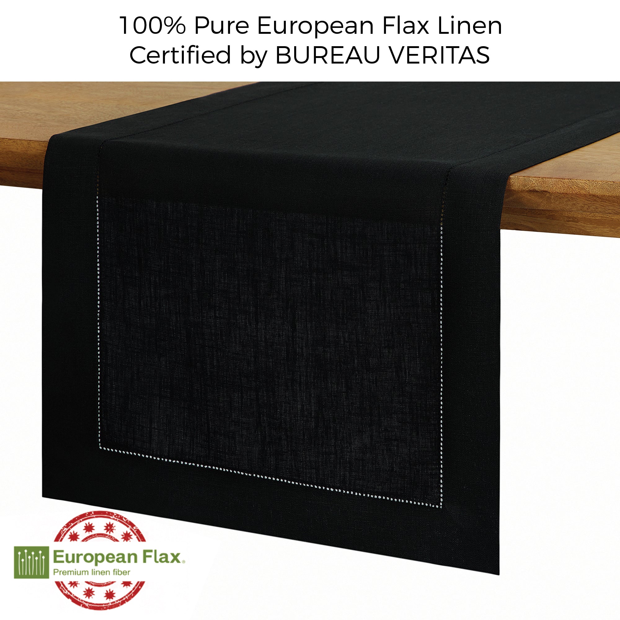 Black Linen Table Runner, Hemstitch