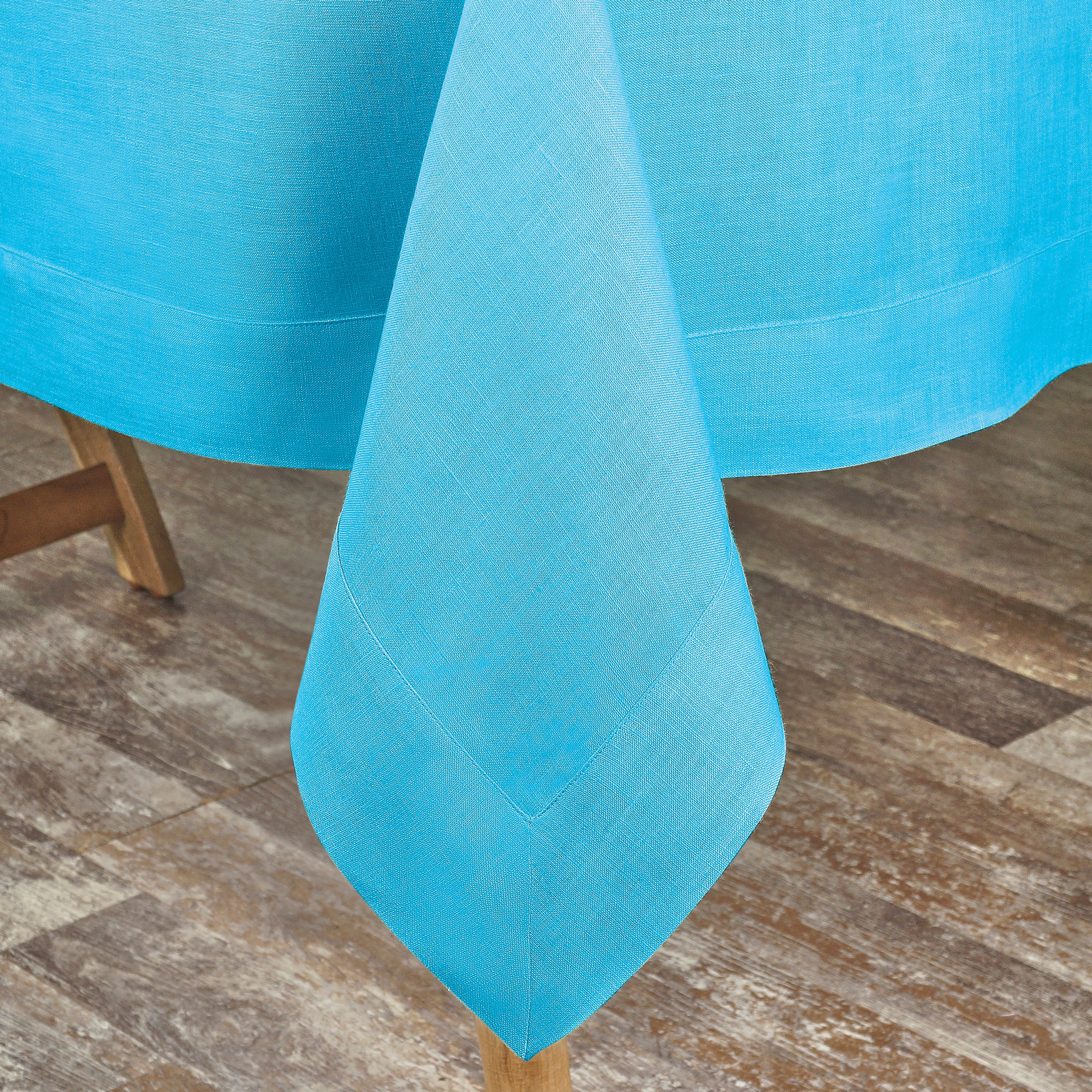 Cyan Blue Linen Tablecloth, Hemmed