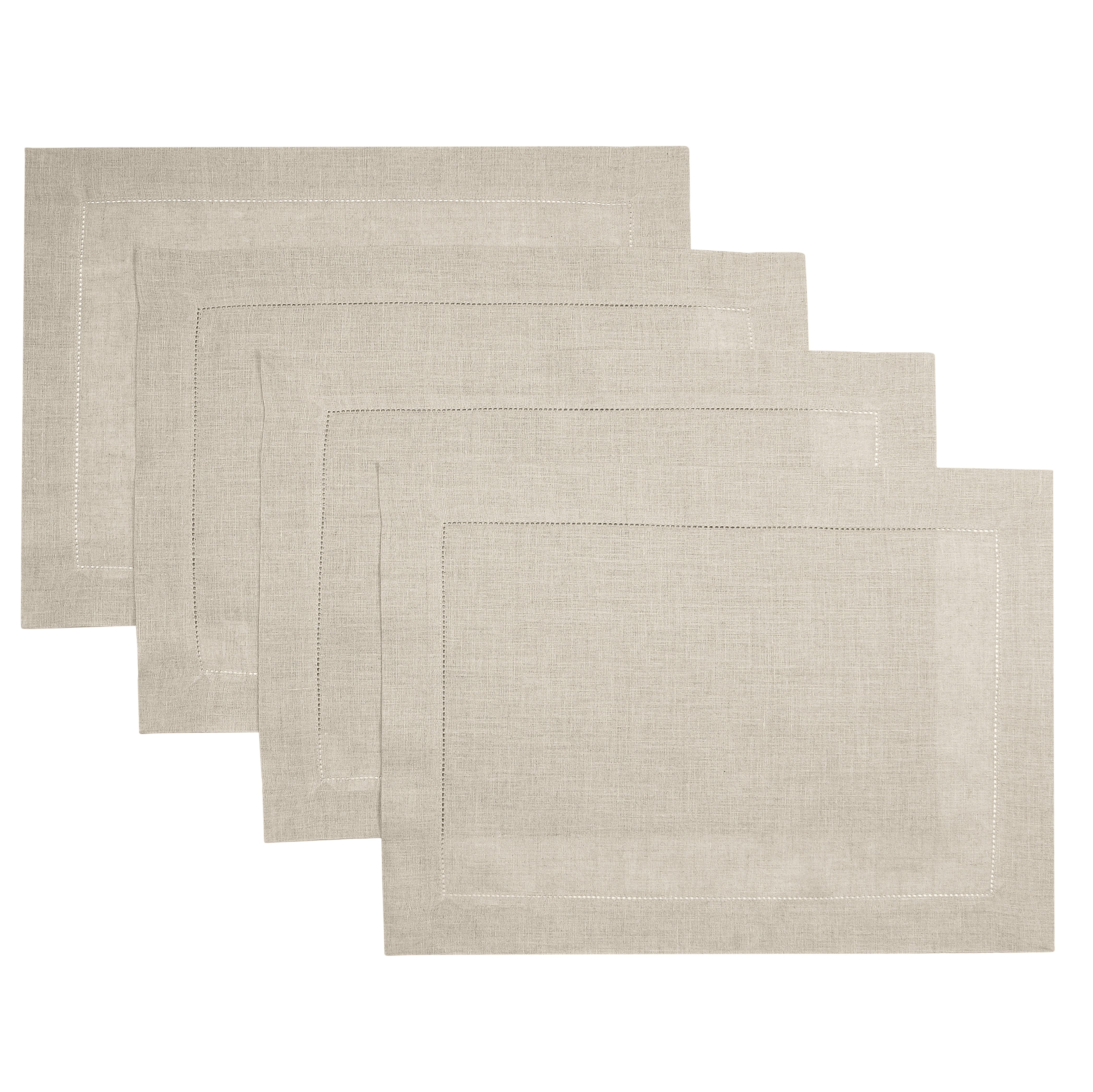 Natural Linen Placemats, Hemstitch, 14 x 19 inch, 4 pcs