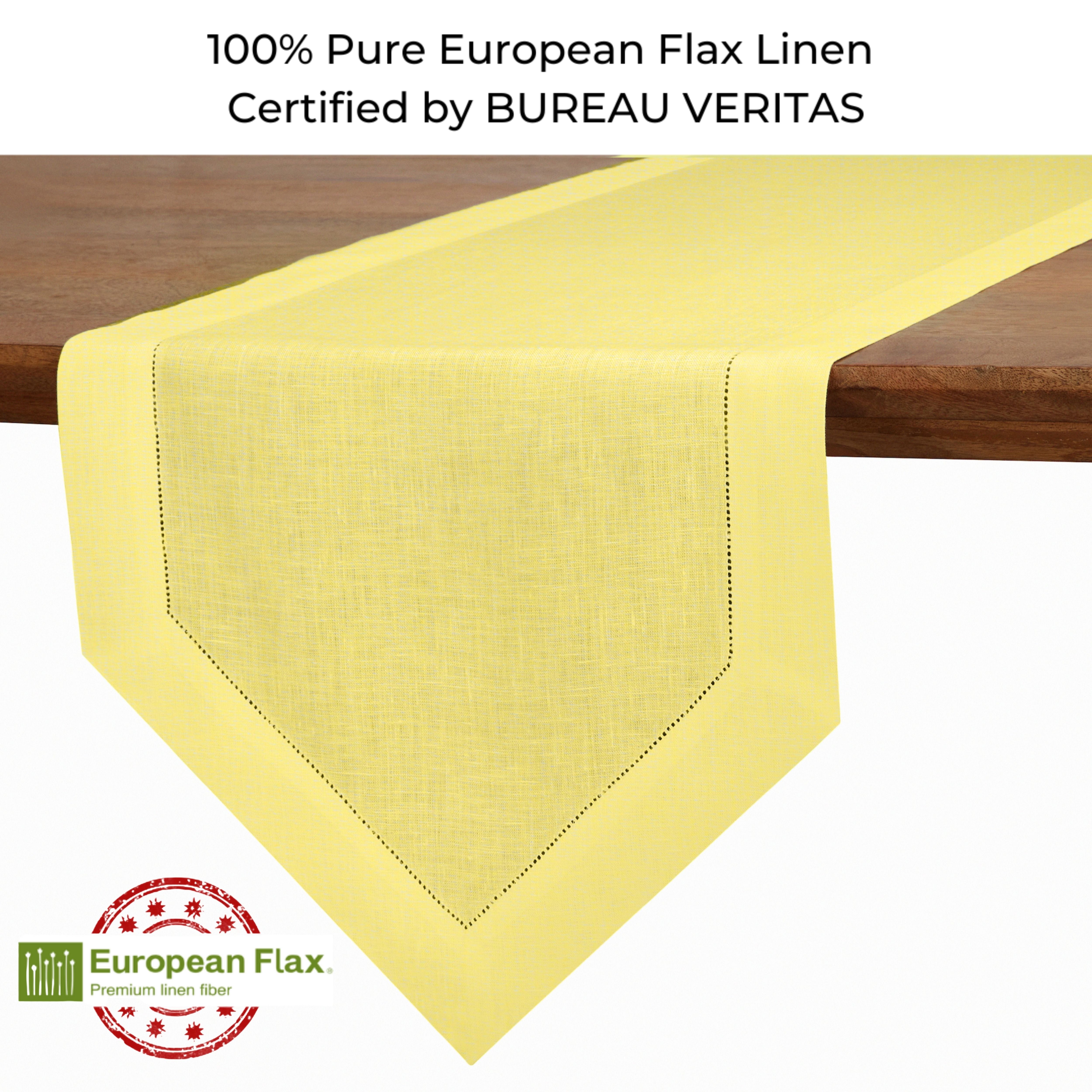 Lemon Yellow Linen Table Runner, Diamond