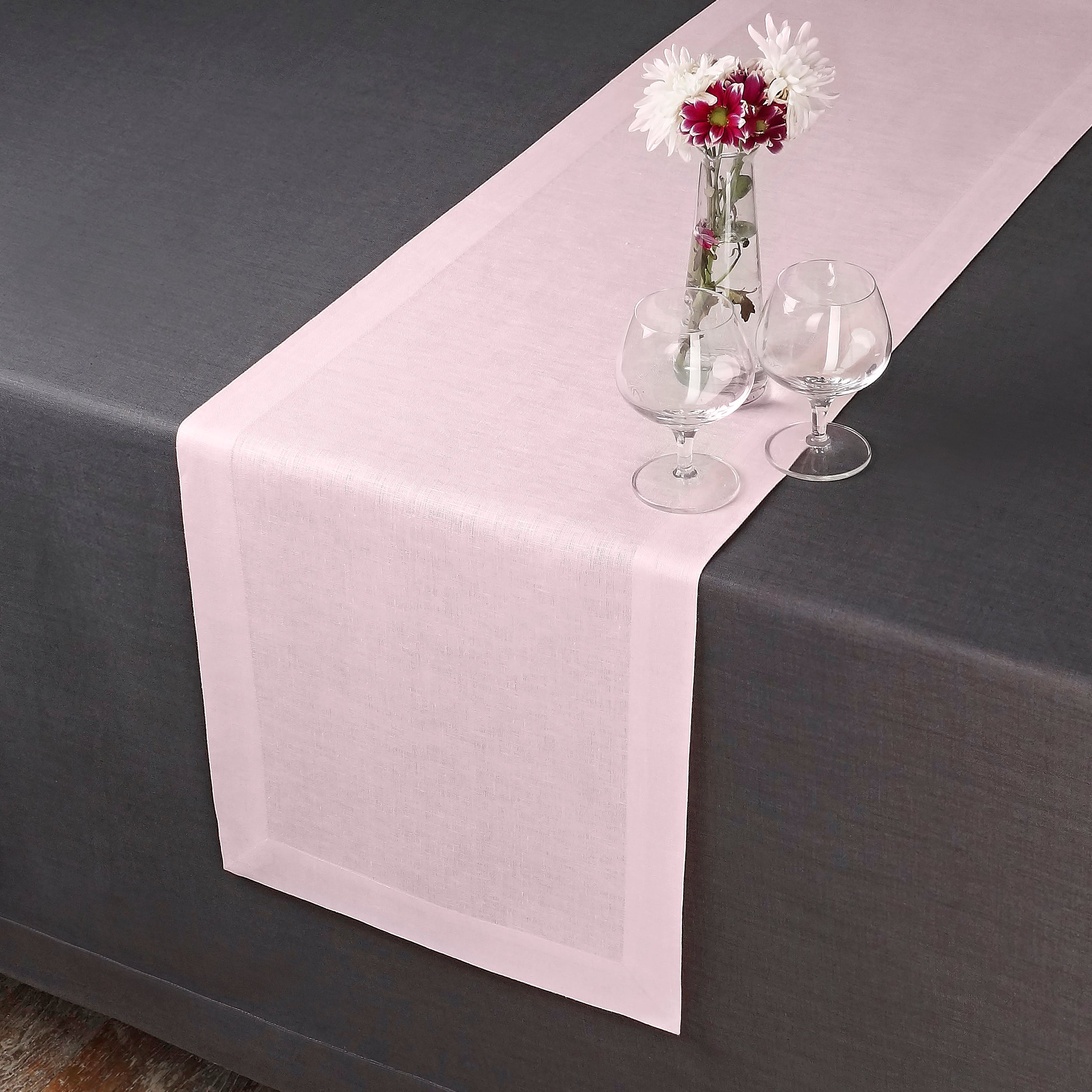 Pastel Pink Linen Table Runner, Hemmed