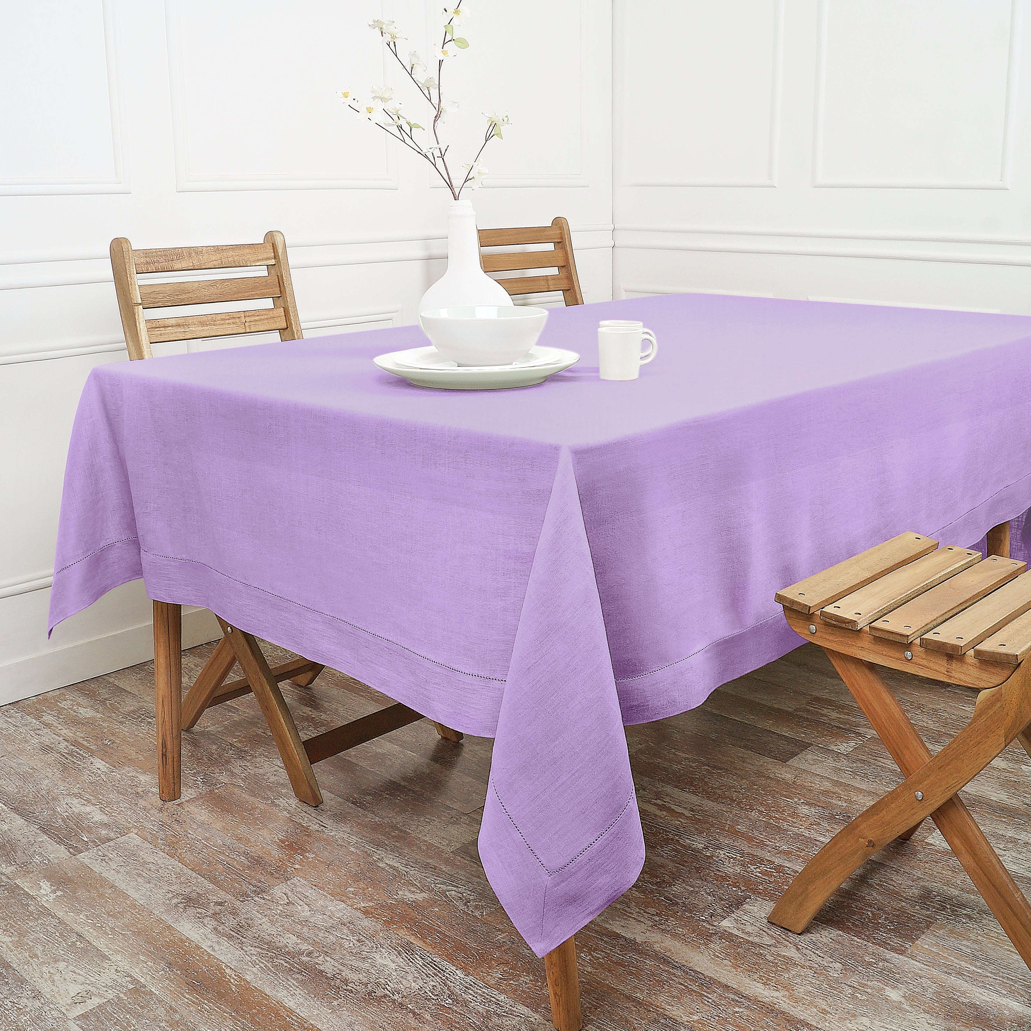 Lavender Linen Tablecloth, Hemstitch