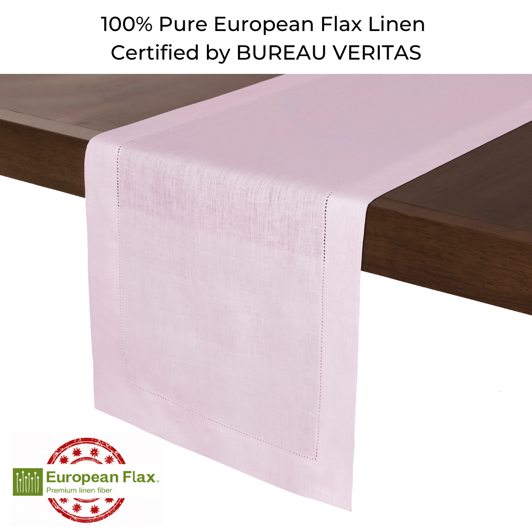 Pastel Pink Linen Table Runner, Hemstitch