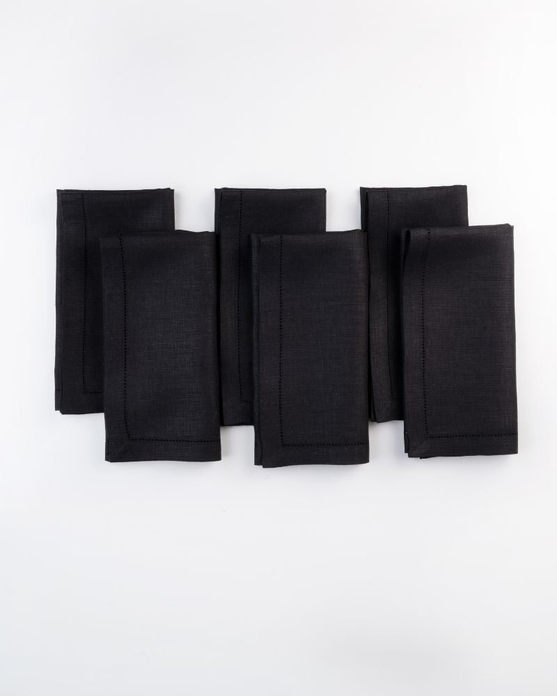 Black Linen Dinner Napkins 20 x 20 Inch Set of 6 - Hemstitch