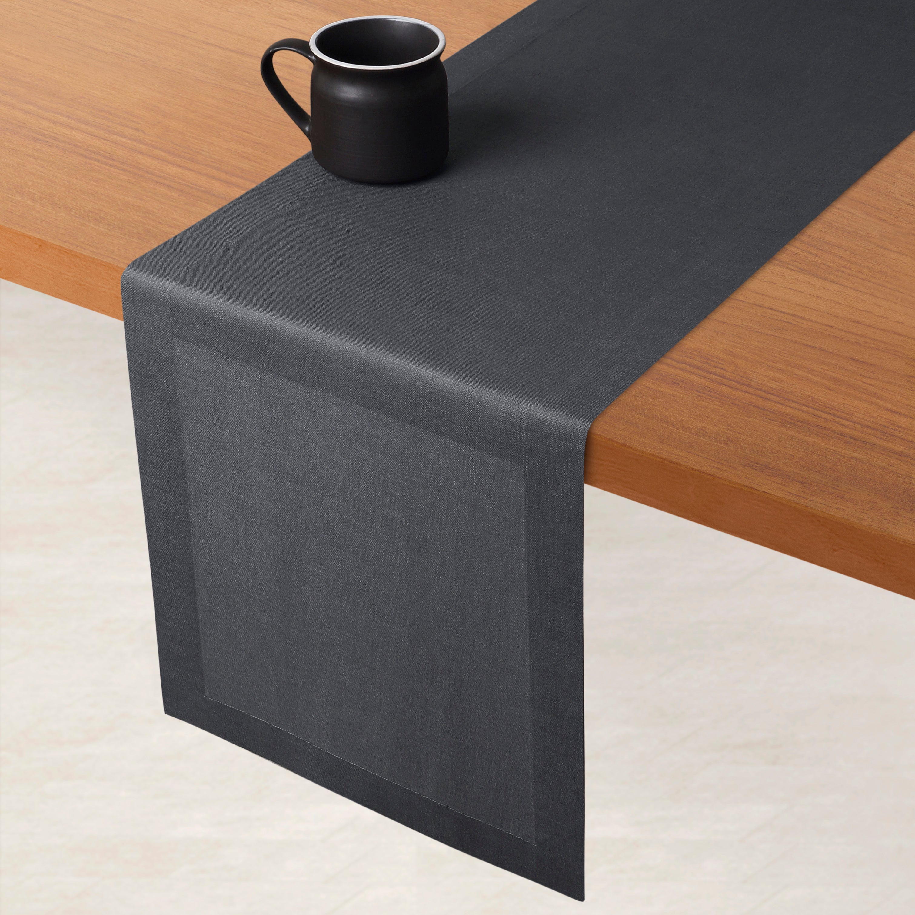 Charcoal Grey Linen Table Runner, Hemmed