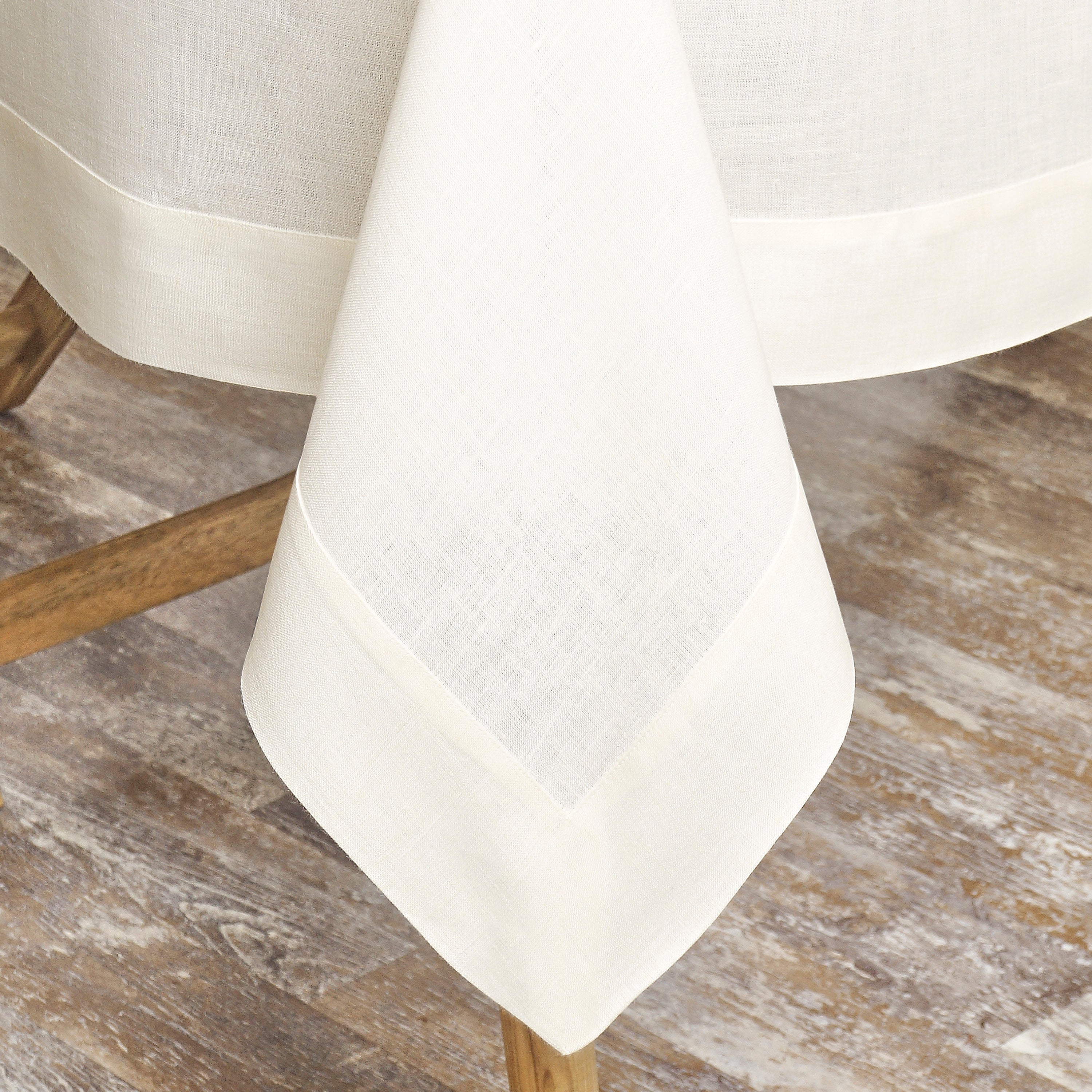 Ivory Linen Tablecloth, Hemstitch