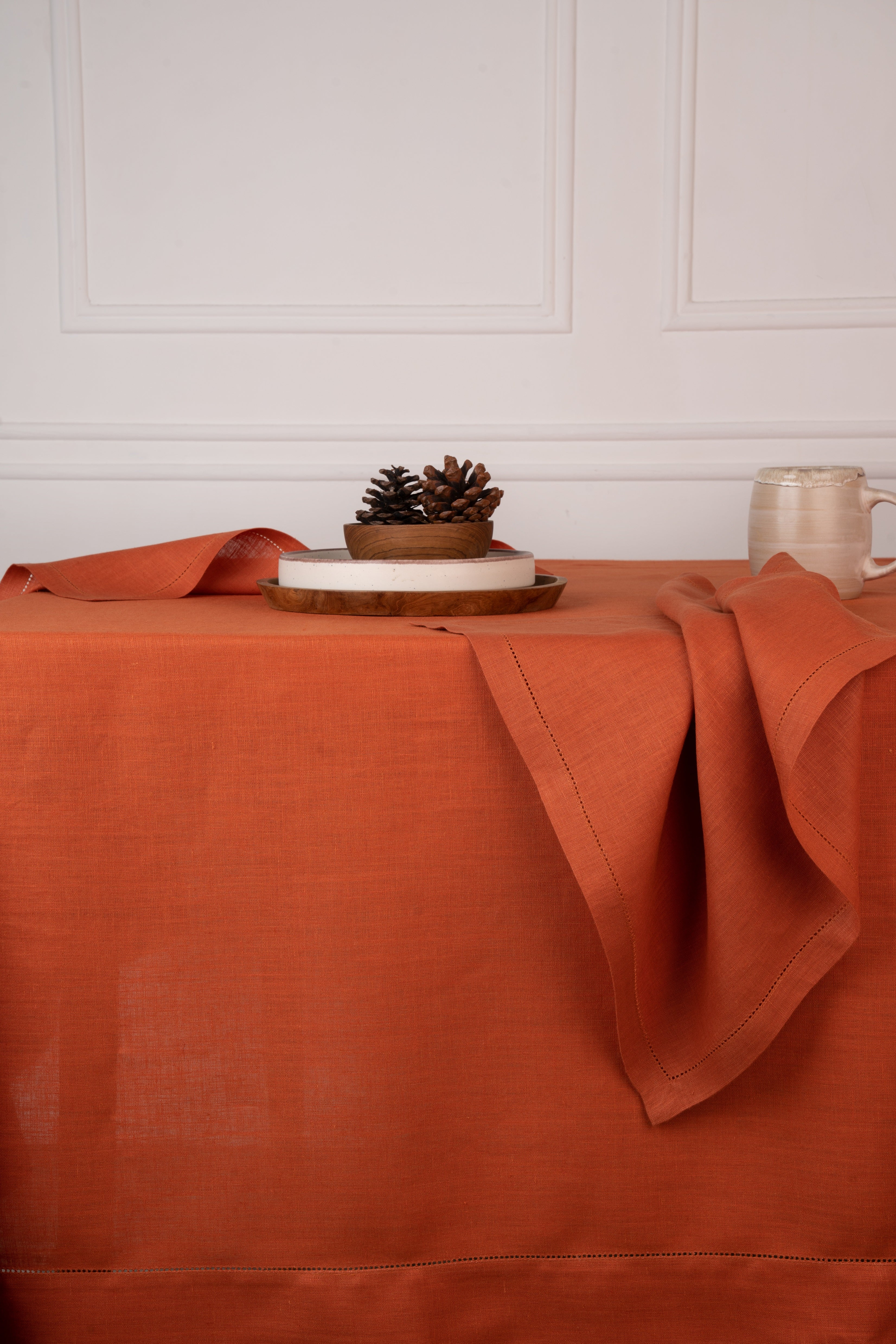 Rust Linen Tablecloth, Hemstitch