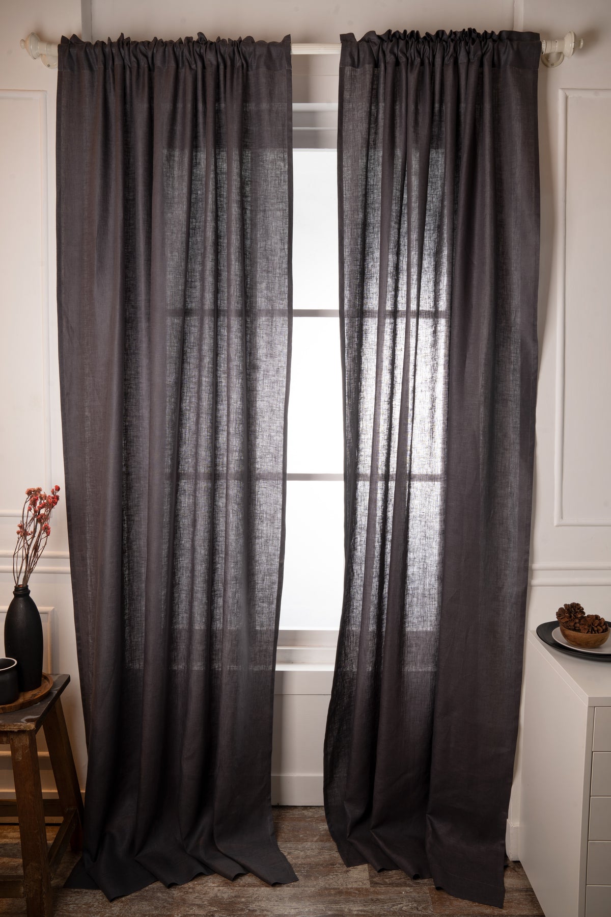 Charcoal Grey Linen Curtain | Set of 2