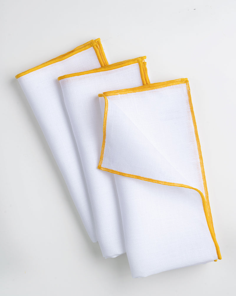 White & Yellow Linen Dinner Napkins 20 x 20 Inch Set of 4 - Marrow Edge