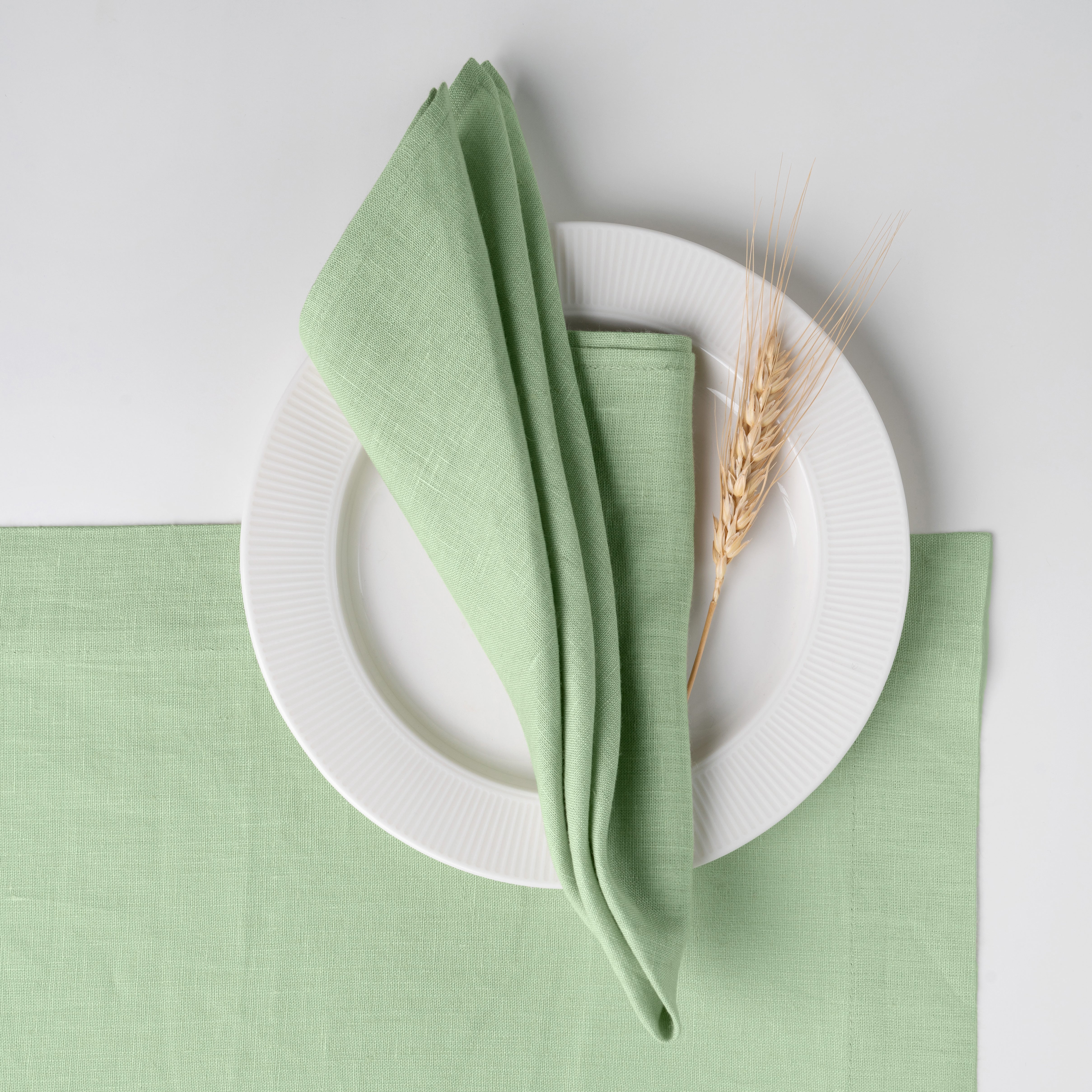 Sage Green Linen Napkins, Hemmed, 18 x 18 inch, 4 pcs