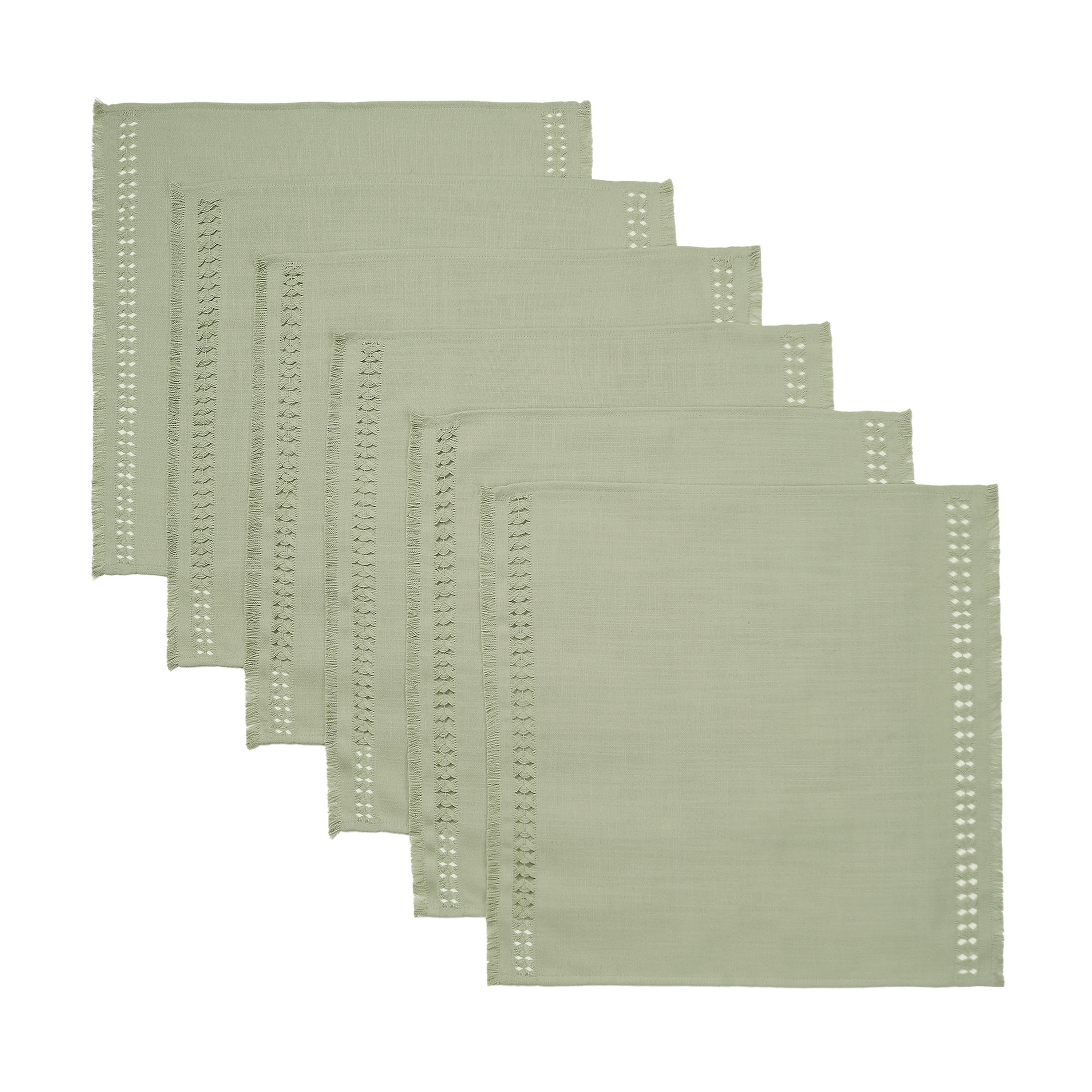 Sage Green Faux Linen Napkins, Hand Hemstitch, 20 x 20 inch, 6 pcs