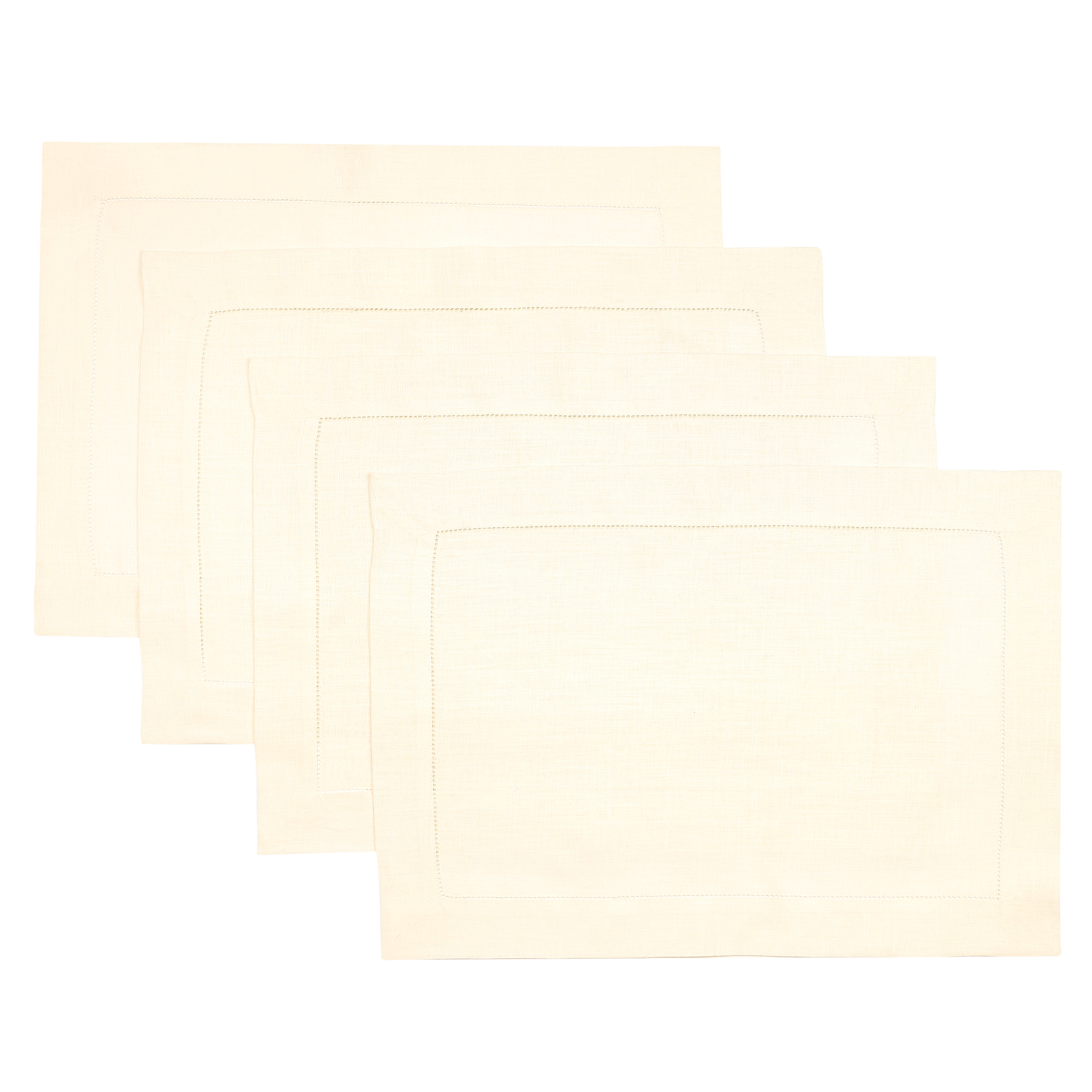 Vanilla Cream Linen Placemats, Hemstitch, 14 x 19 inch, 4 pcs