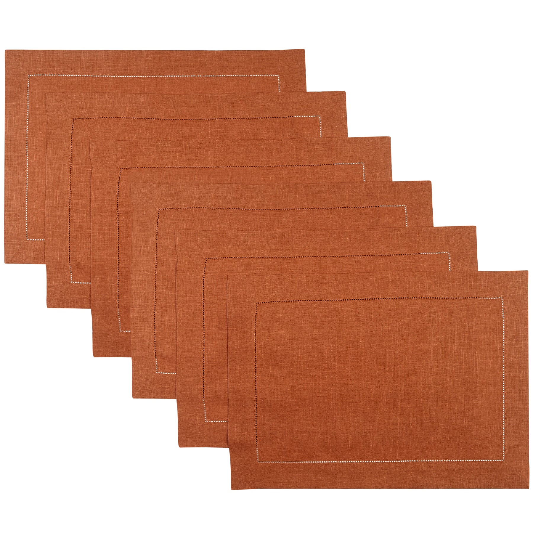Rust Linen Placemats 14 x 19 Inch Set of 6 - Hemstitch