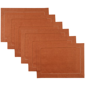 Rust Linen Placemats 14 x 19 Inch Set of 6 - Hemstitch