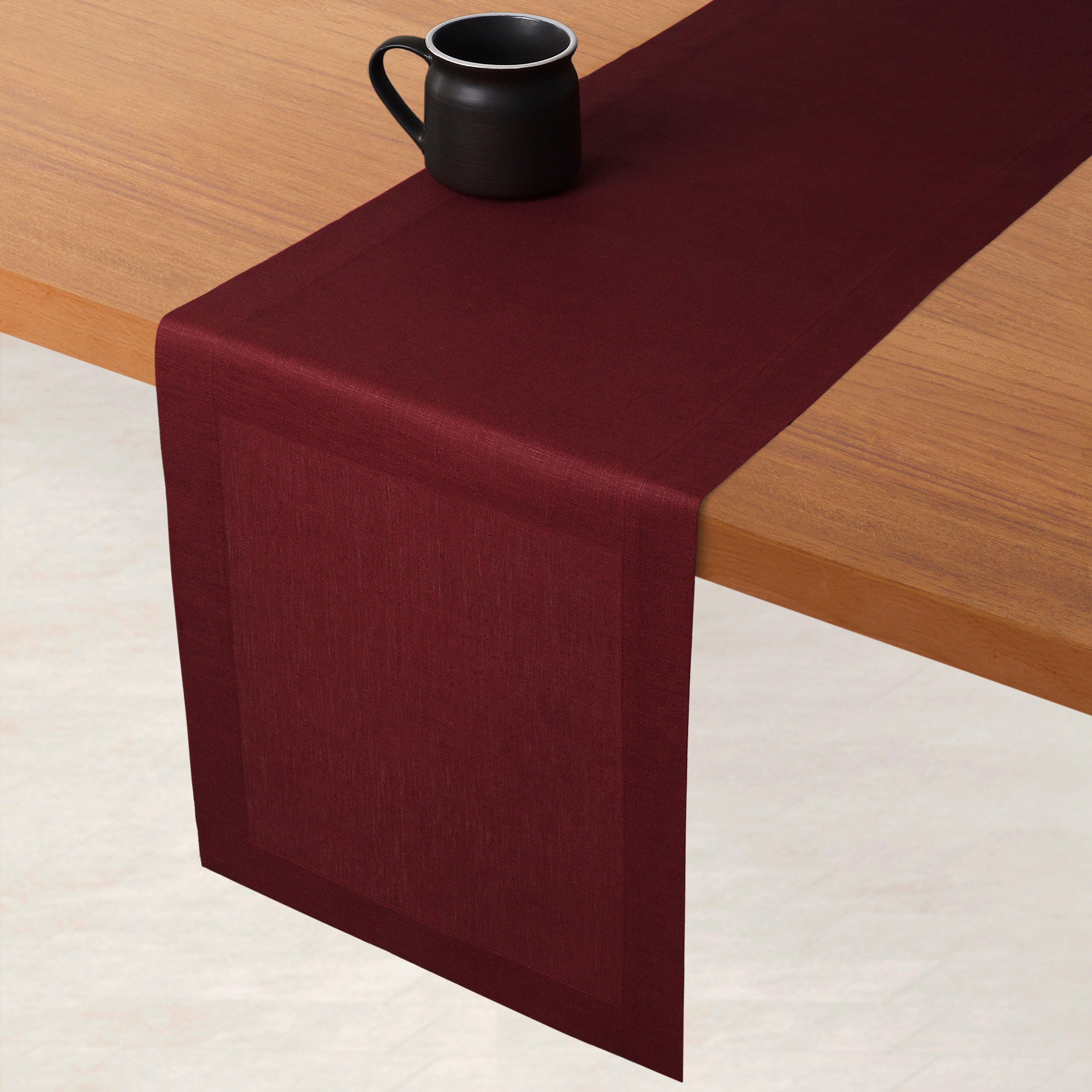 Dark Red Pure Linen Table Runner - Hemmed