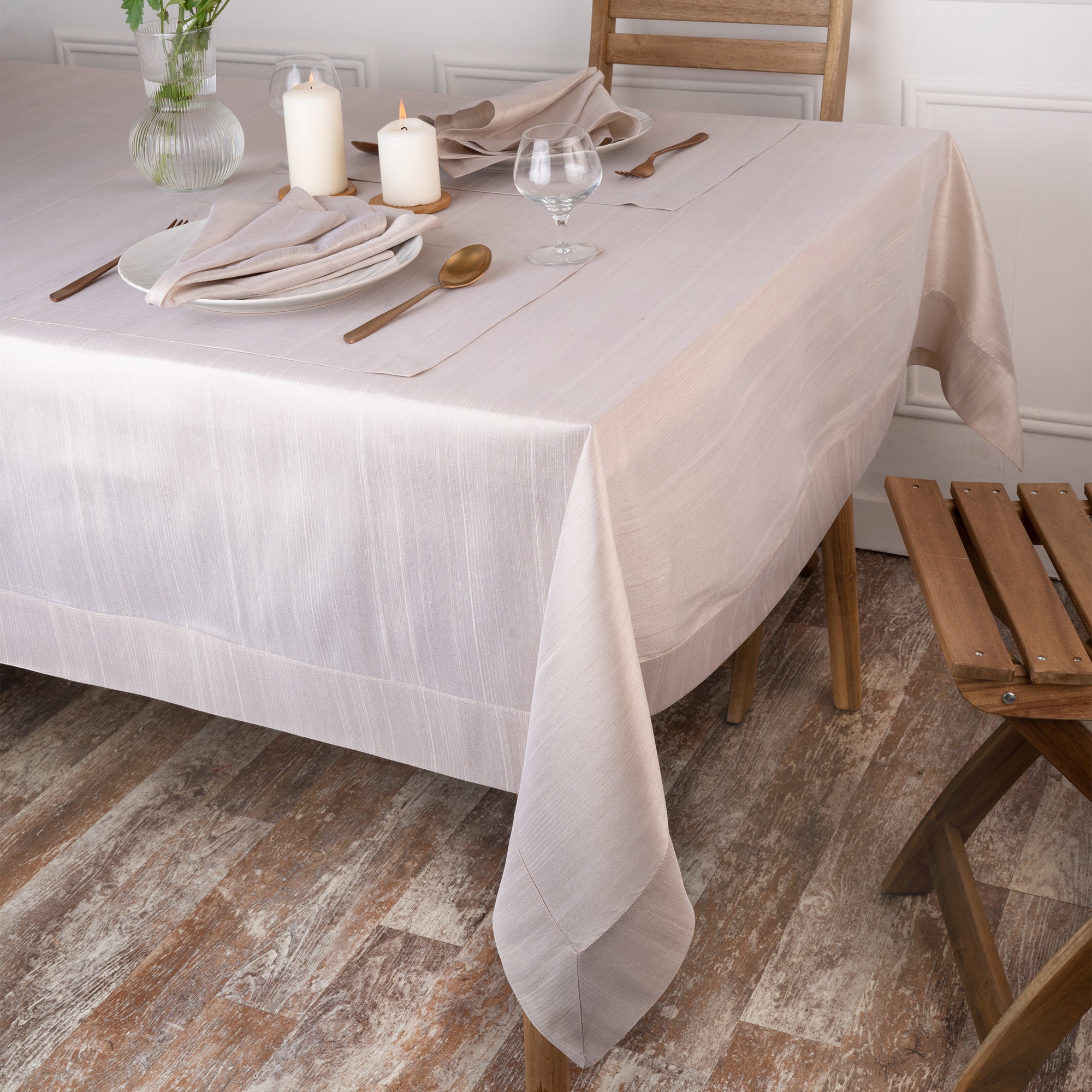 Natural Vegan Silk Tablecloth, Mitered Corner