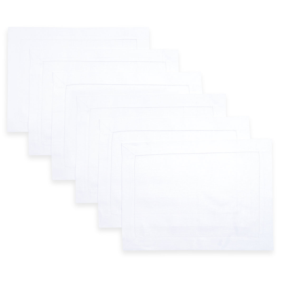 White Linen Placemats, Hemstitch, 14 x 19 inch, 6 pcs