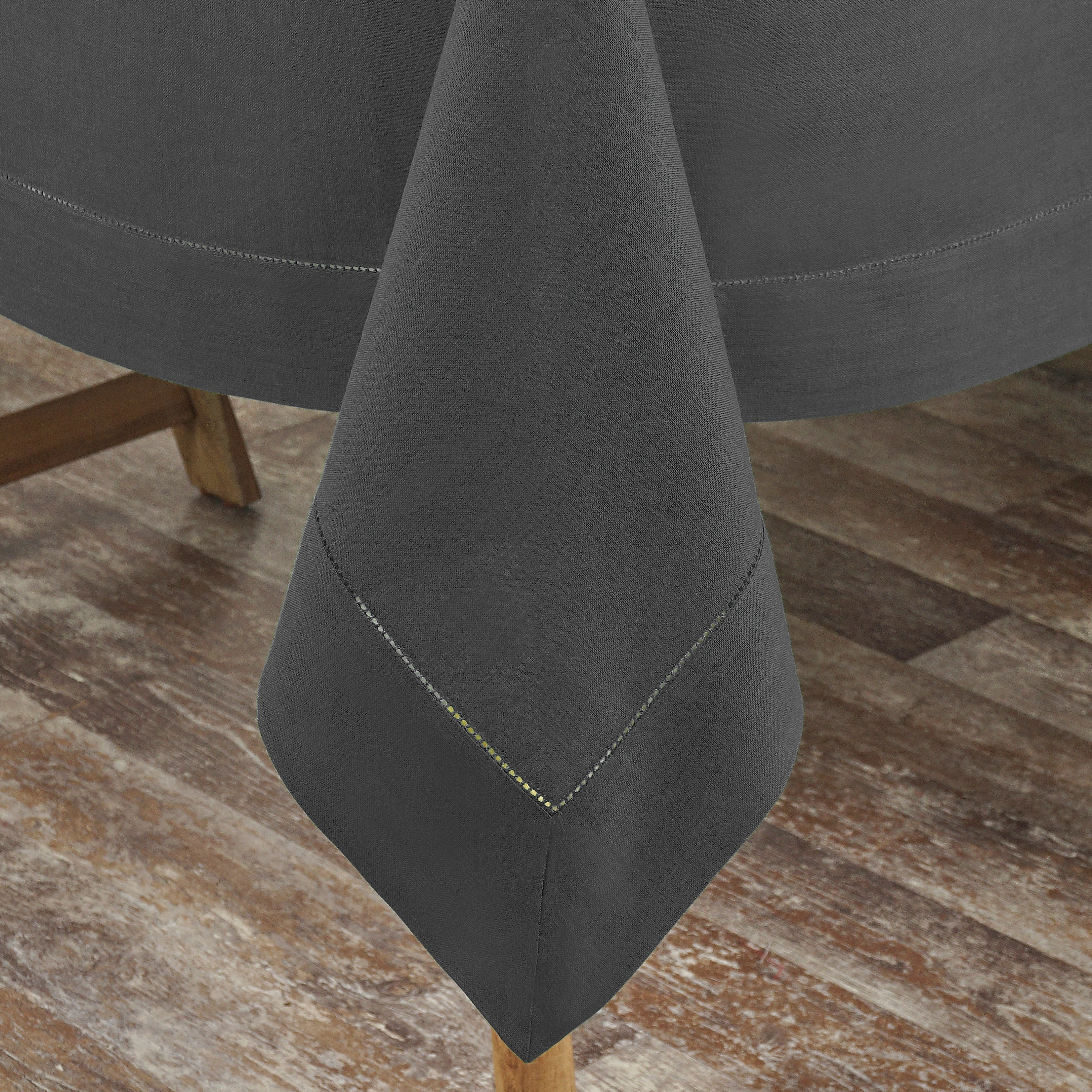 Charcoal Grey Linen Tablecloth, Hemstitch