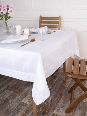 White Raw Silk Textured Tablecloth - Mitered Corner