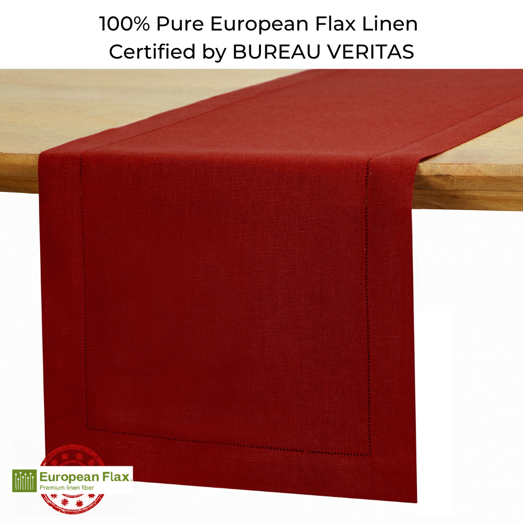 Red Linen Table Runner, Hemstitch