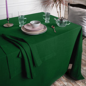 Eden Green Tablecloth, Faux Linen, Mitered Corner