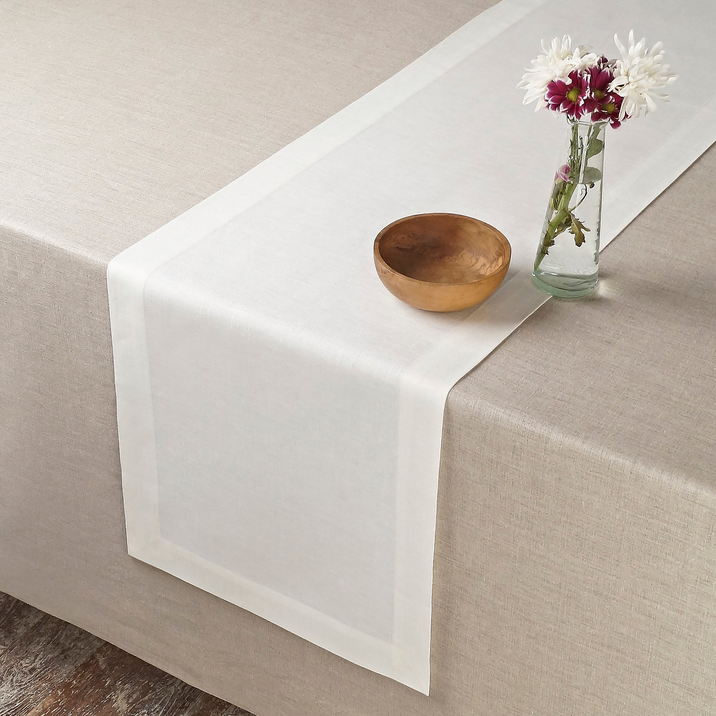 Ivory Linen Table Runner, Hemmed