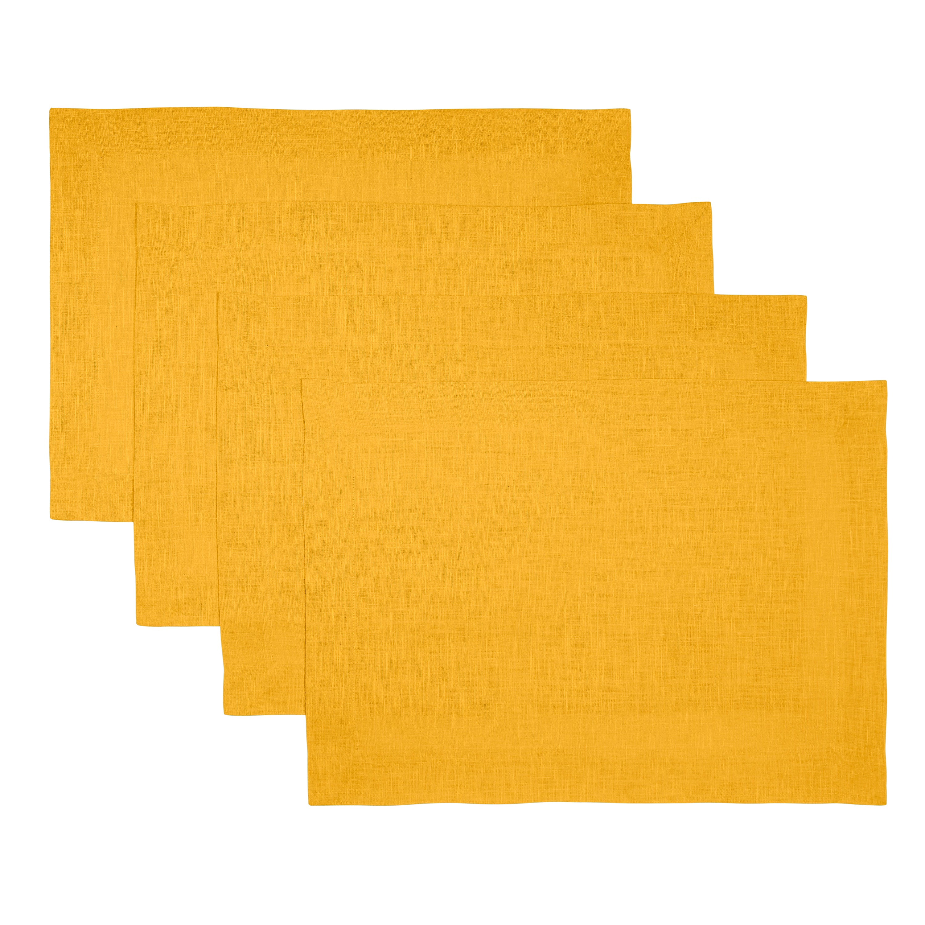 Sunflower Yellow Linen Placemats, Hemmed, 14 x 19 inch, 4 pcs