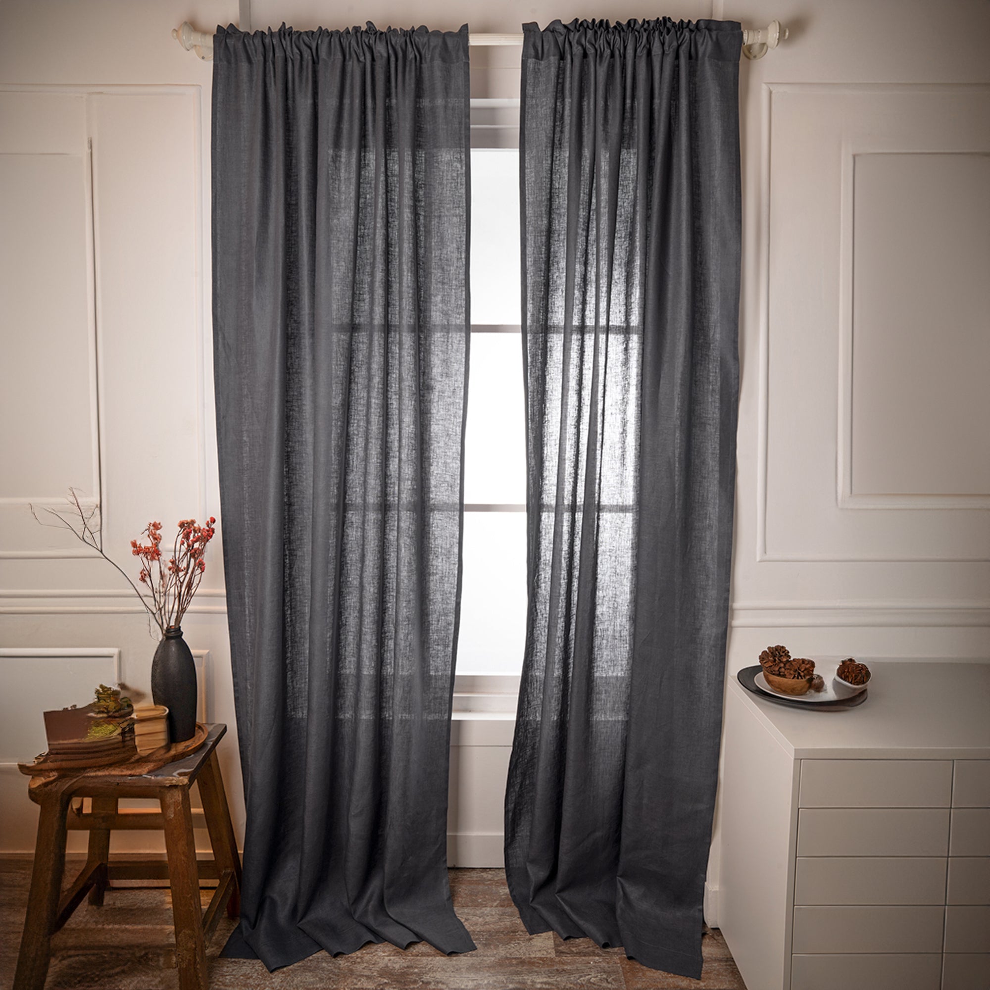 Charcoal Grey Linen Curtain | Set of 2