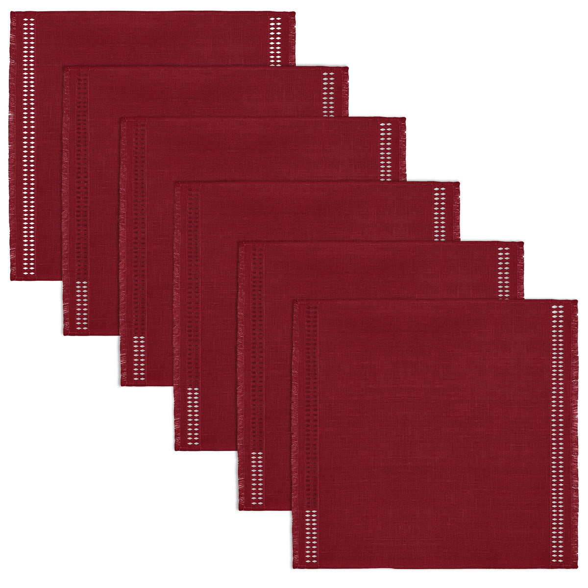 Red Faux Linen Napkins, Hand Hemstitch, 20 x 20 inch, 6 pcs