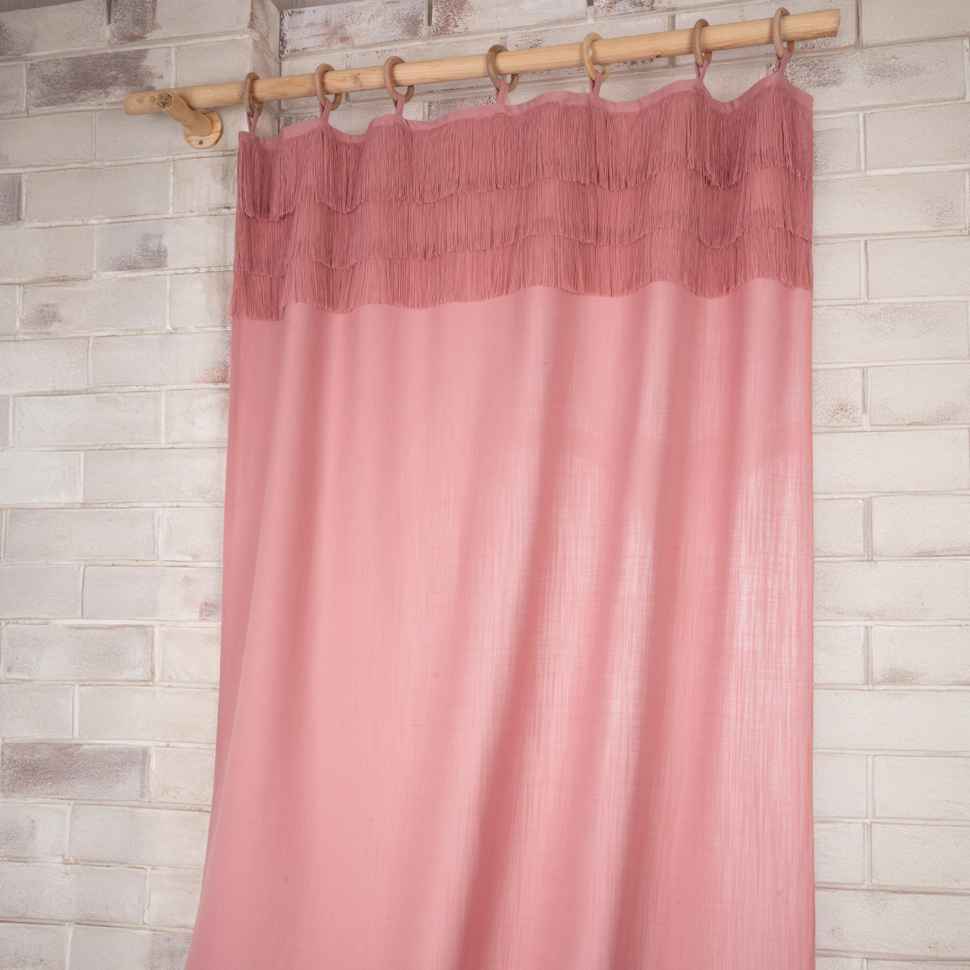 Dusty Pink Faux Linen Three Layer Fringe Curtain