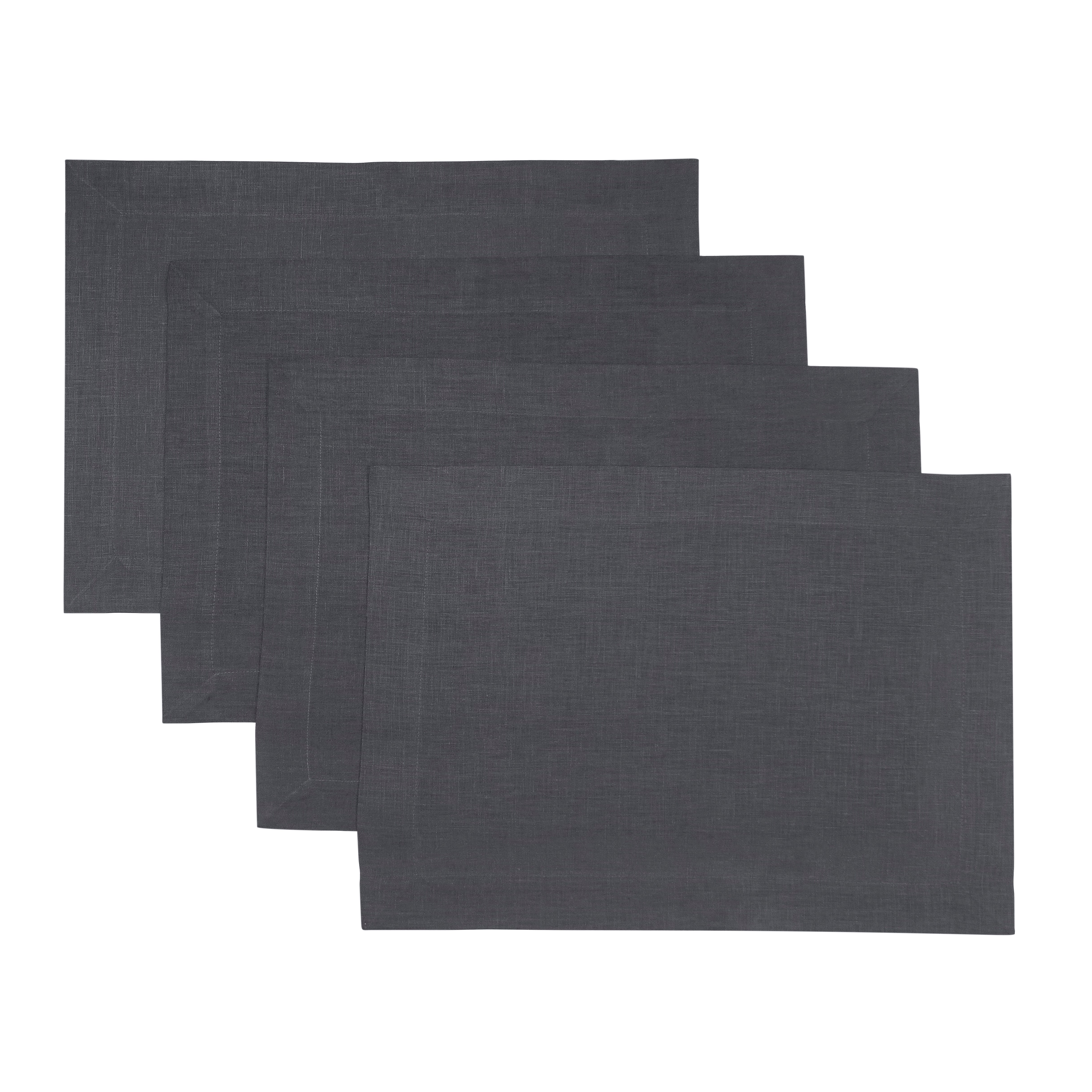 Charcoal Grey Linen Placemats, Hemmed, 14 x 19 inch, 4 pcs