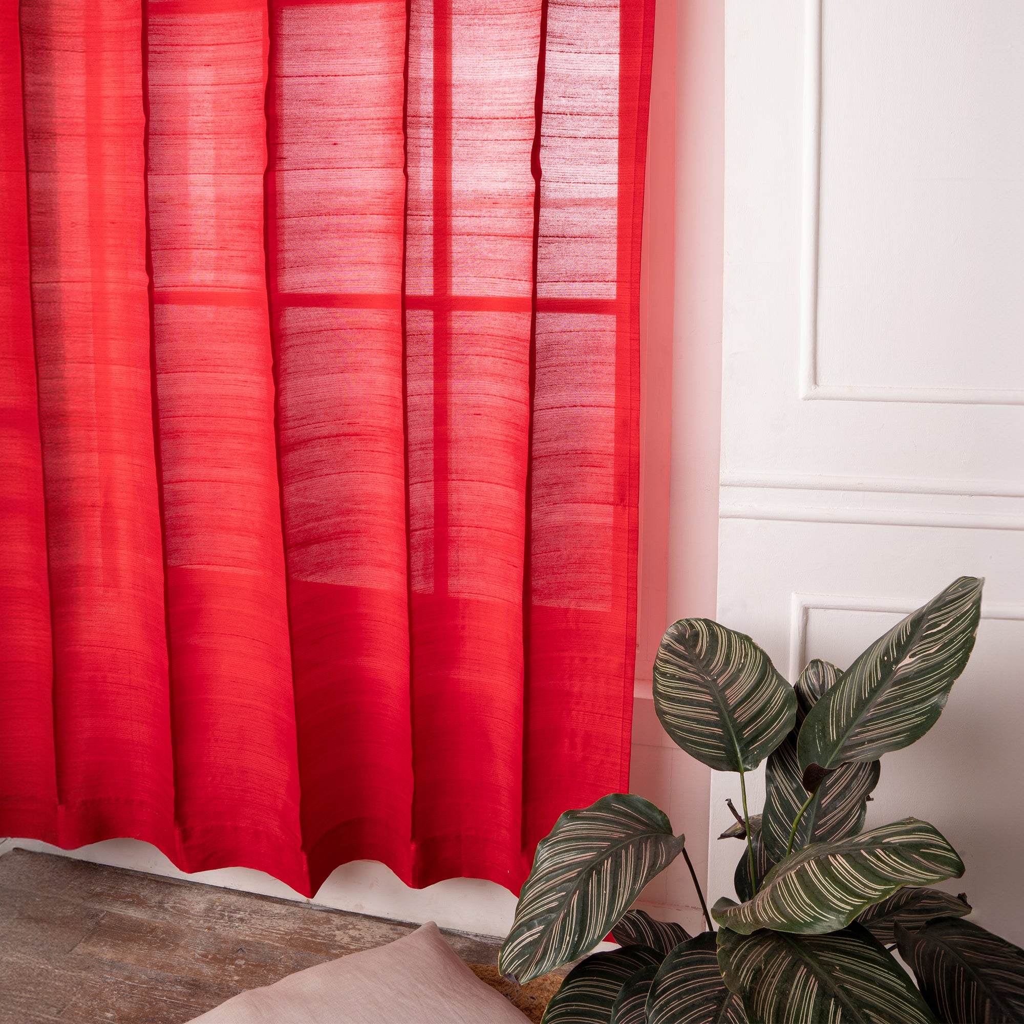 Red Vegan Silk Pinch Pleat Curtain