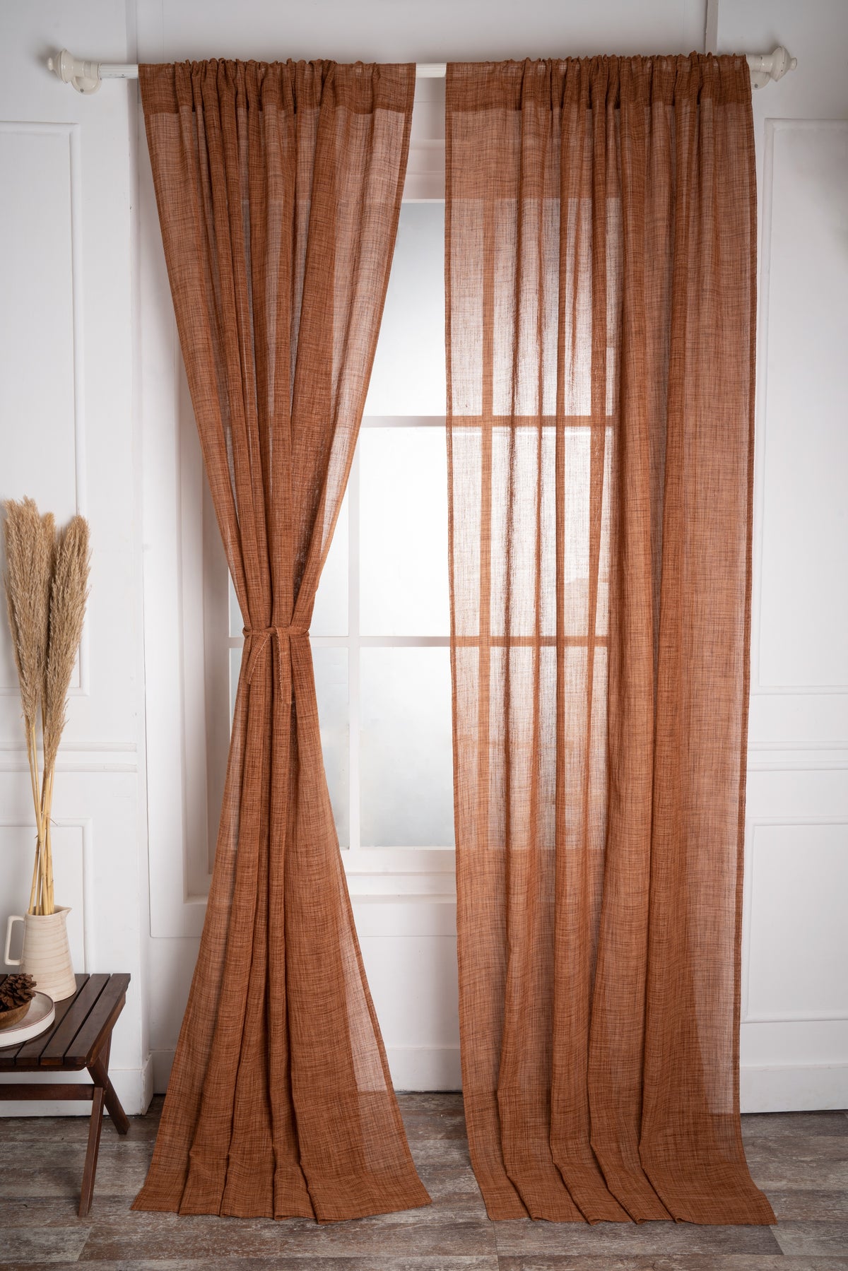 Brown Jute Textured Curtain | Set of 2 Panels
