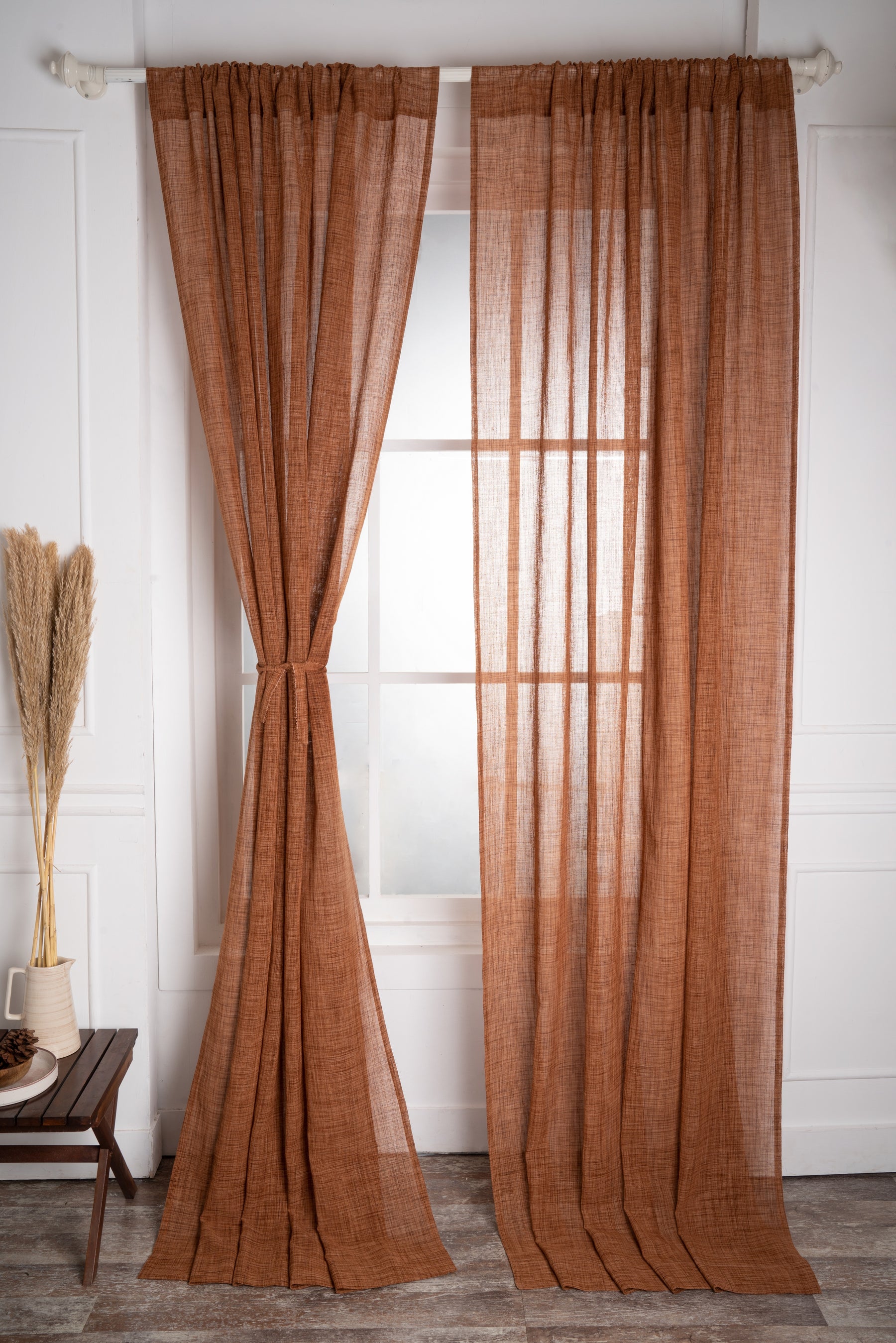 Brown Recycled Polyester Classic Jute Look Curtain - Set of 2 panels