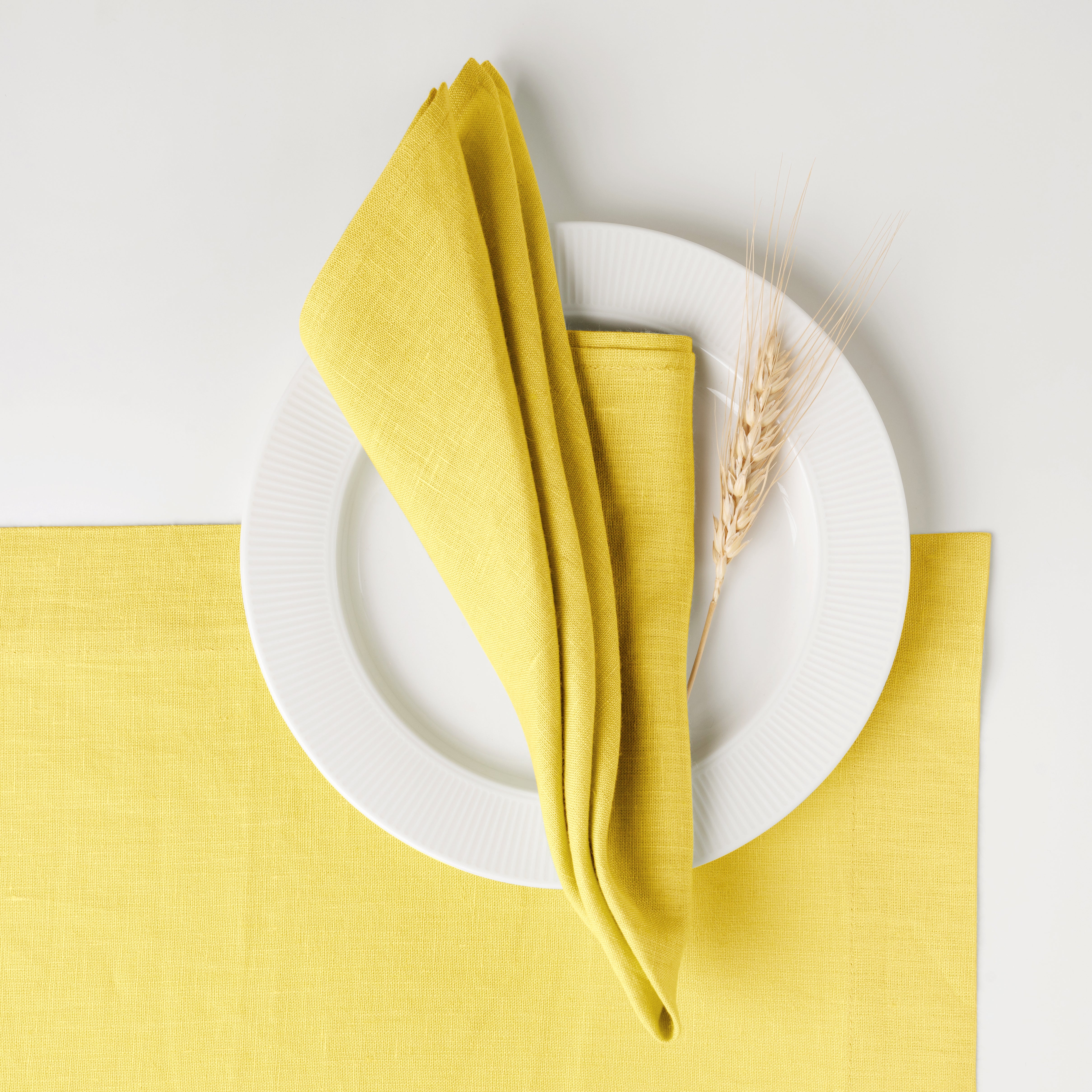 Lemon Yellow Linen Napkins, Hemmed, 18 x 18 inch, 4 pcs