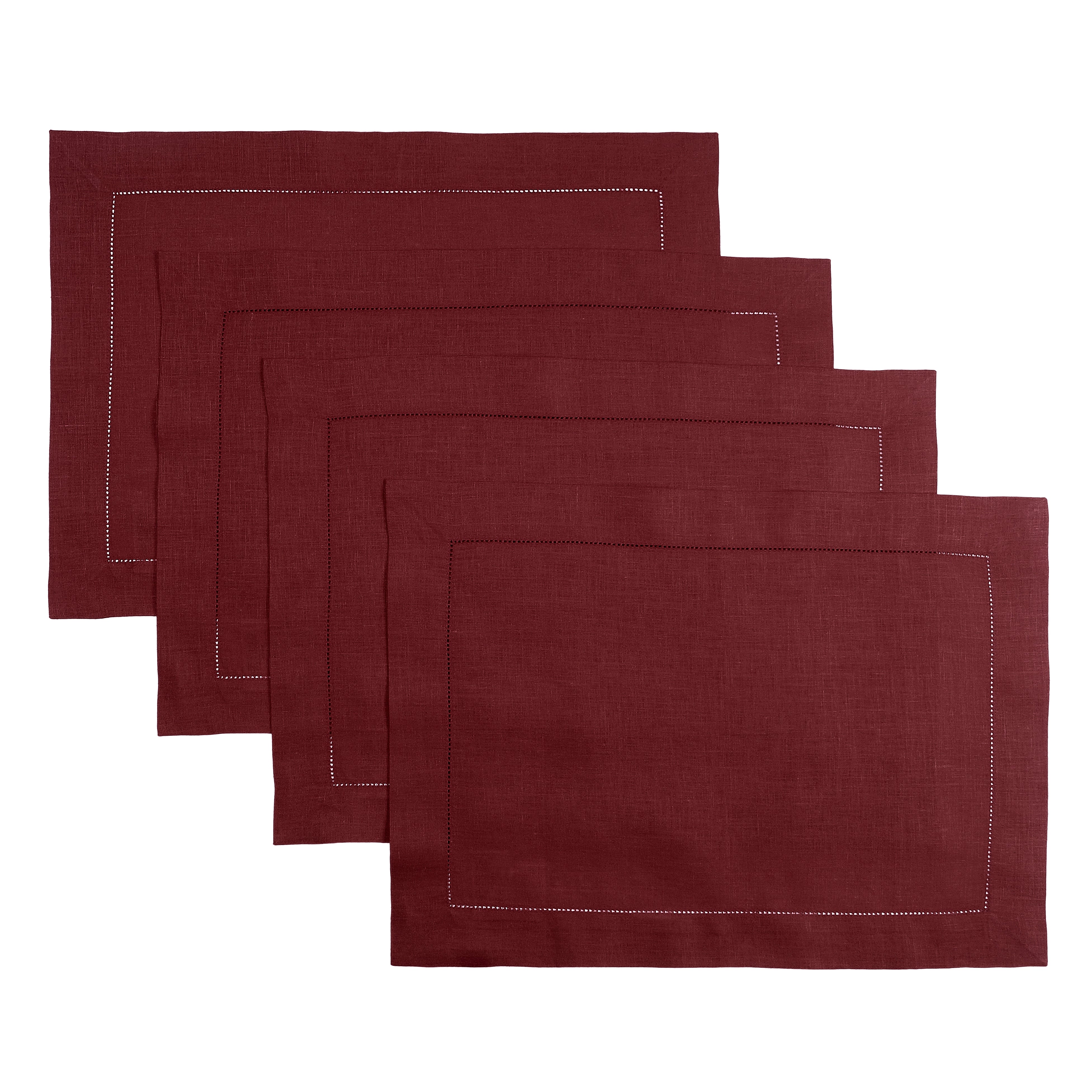 Dark Red Linen Placemats, Hemstitch, 14 x 19 inch, 4 pcs