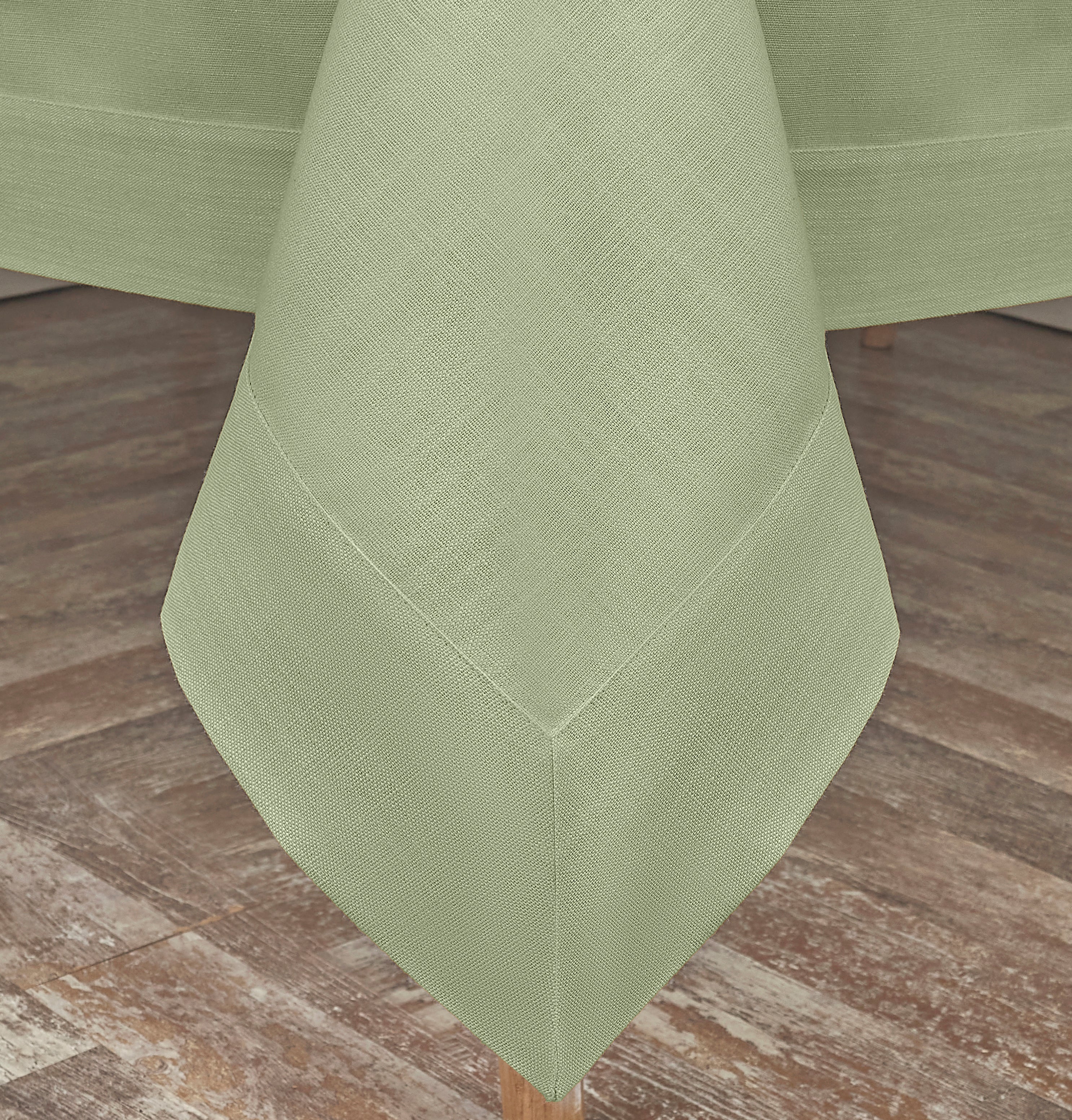 Sage Green Tablecloth, Faux Linen, Mitered Corner