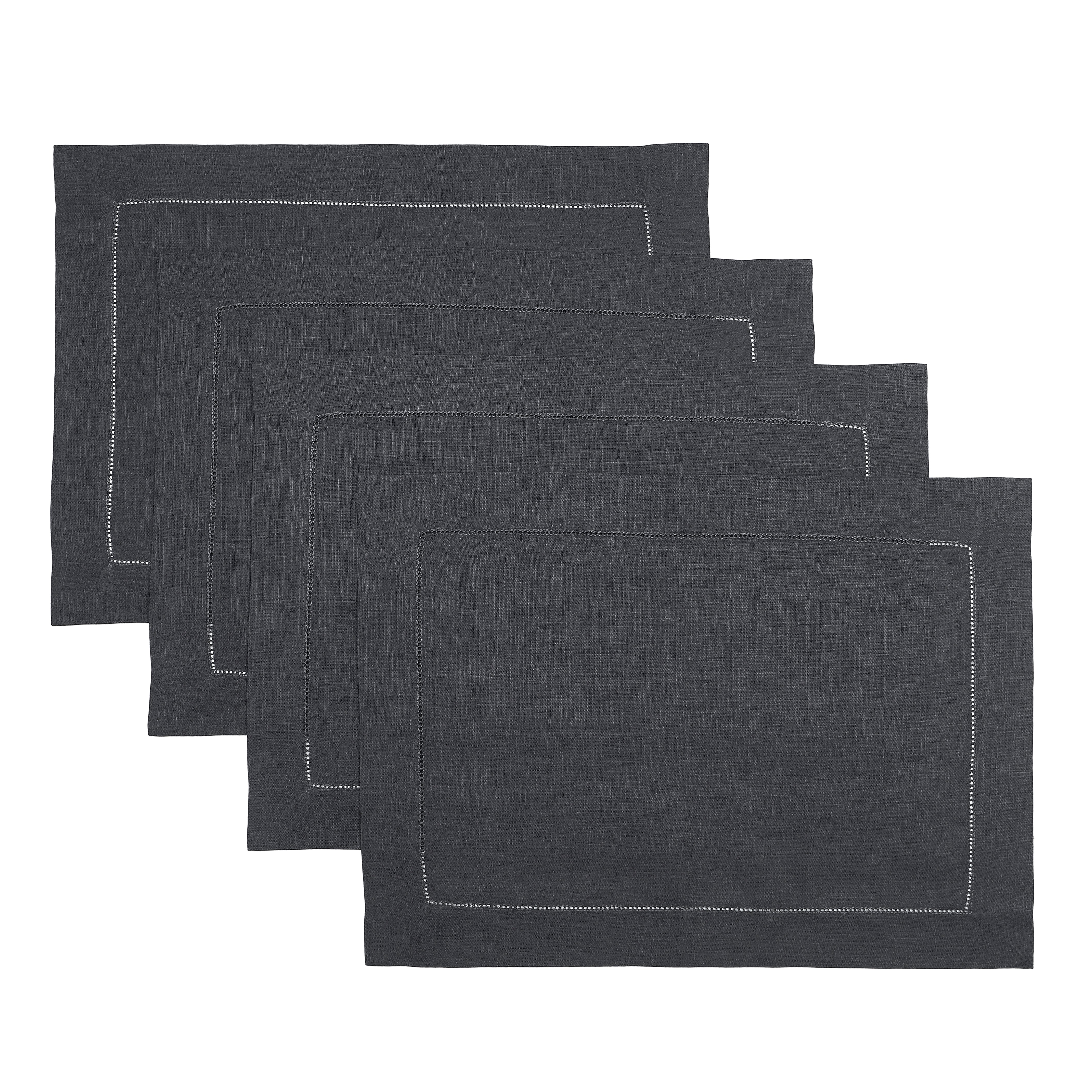 Charcoal Grey Linen Placemats, Hemstitch, 14 x 19 inch, 4 pcs