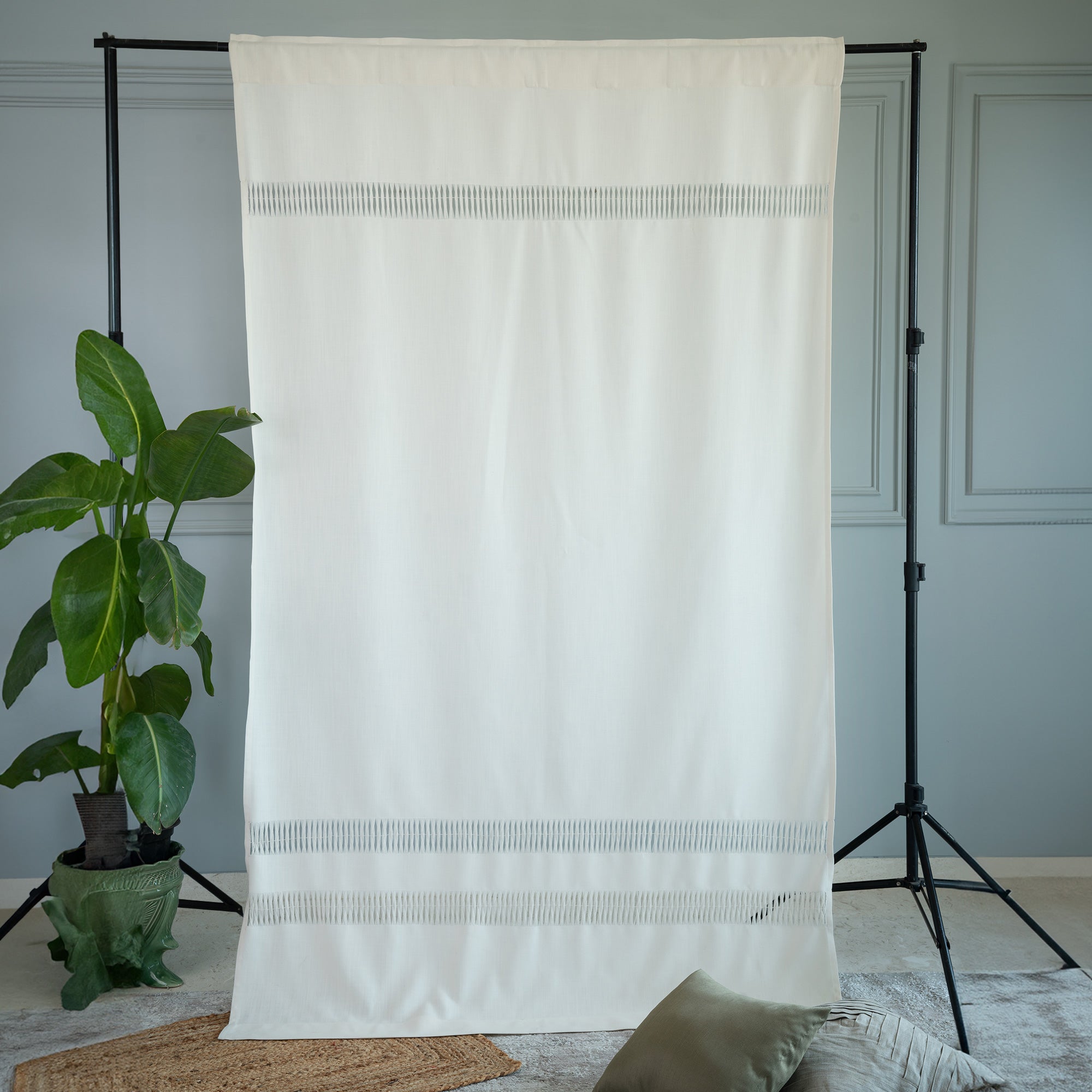 Ivory Faux Linen Hand Hemstitch Curtain