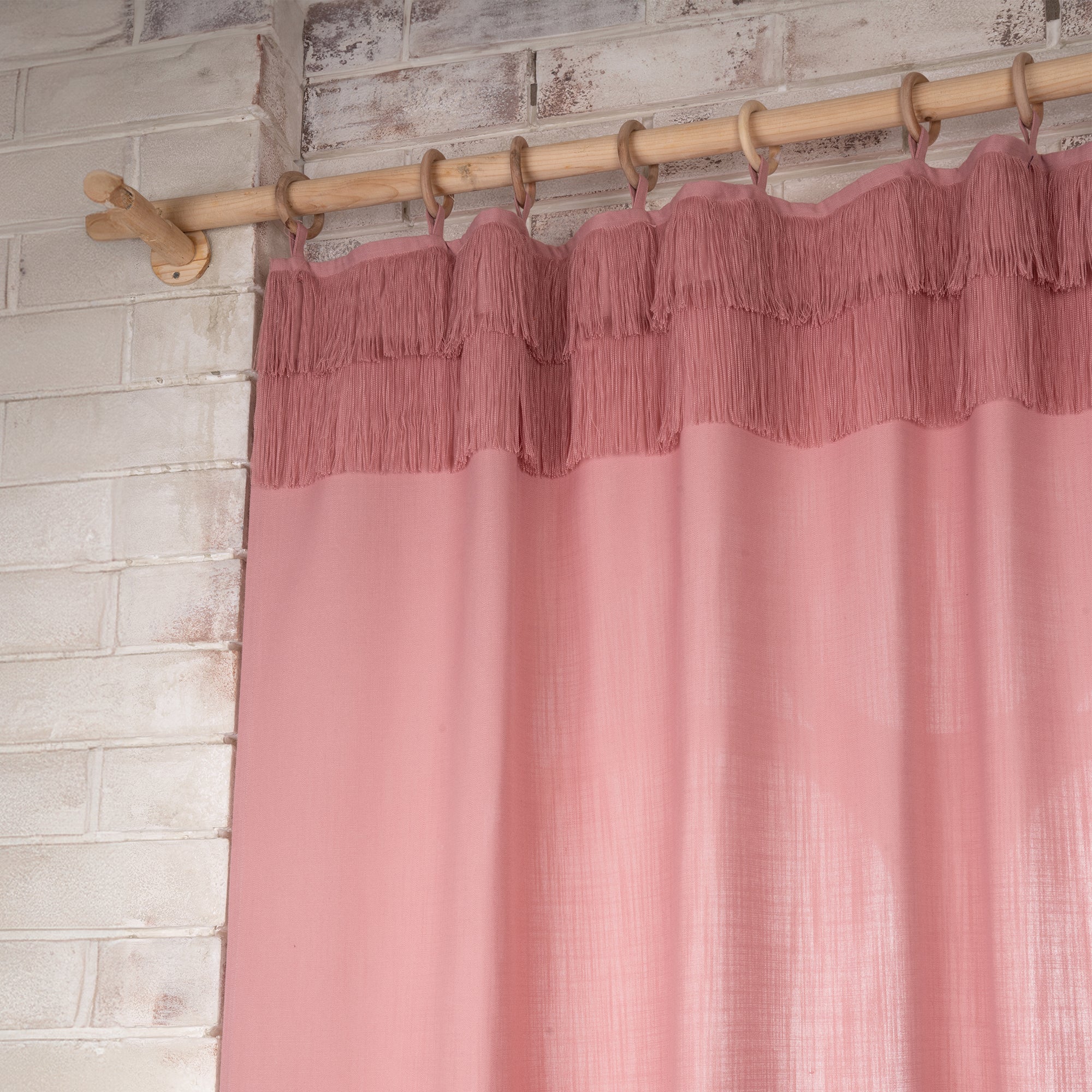 Dusty Pink Faux Linen Double Fringe Curtain