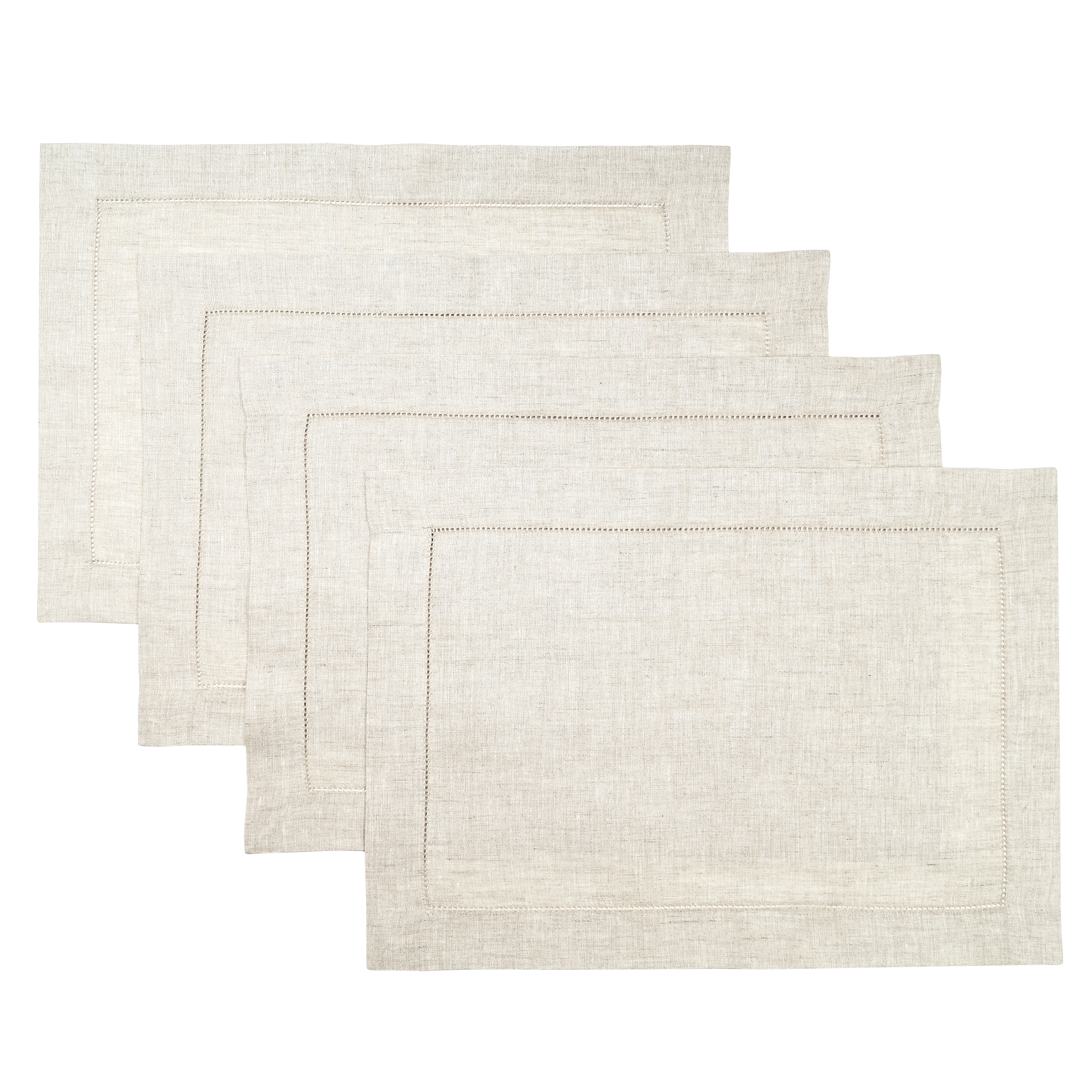 Light Natural Linen Placemats, Hemstitch, 14 x 19 inch, 4 pcs