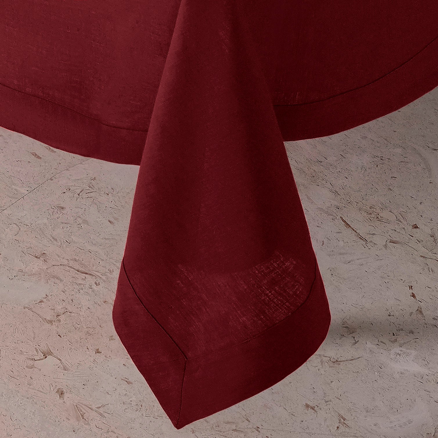 Dark Red Linen Tablecloth, Hemstitch