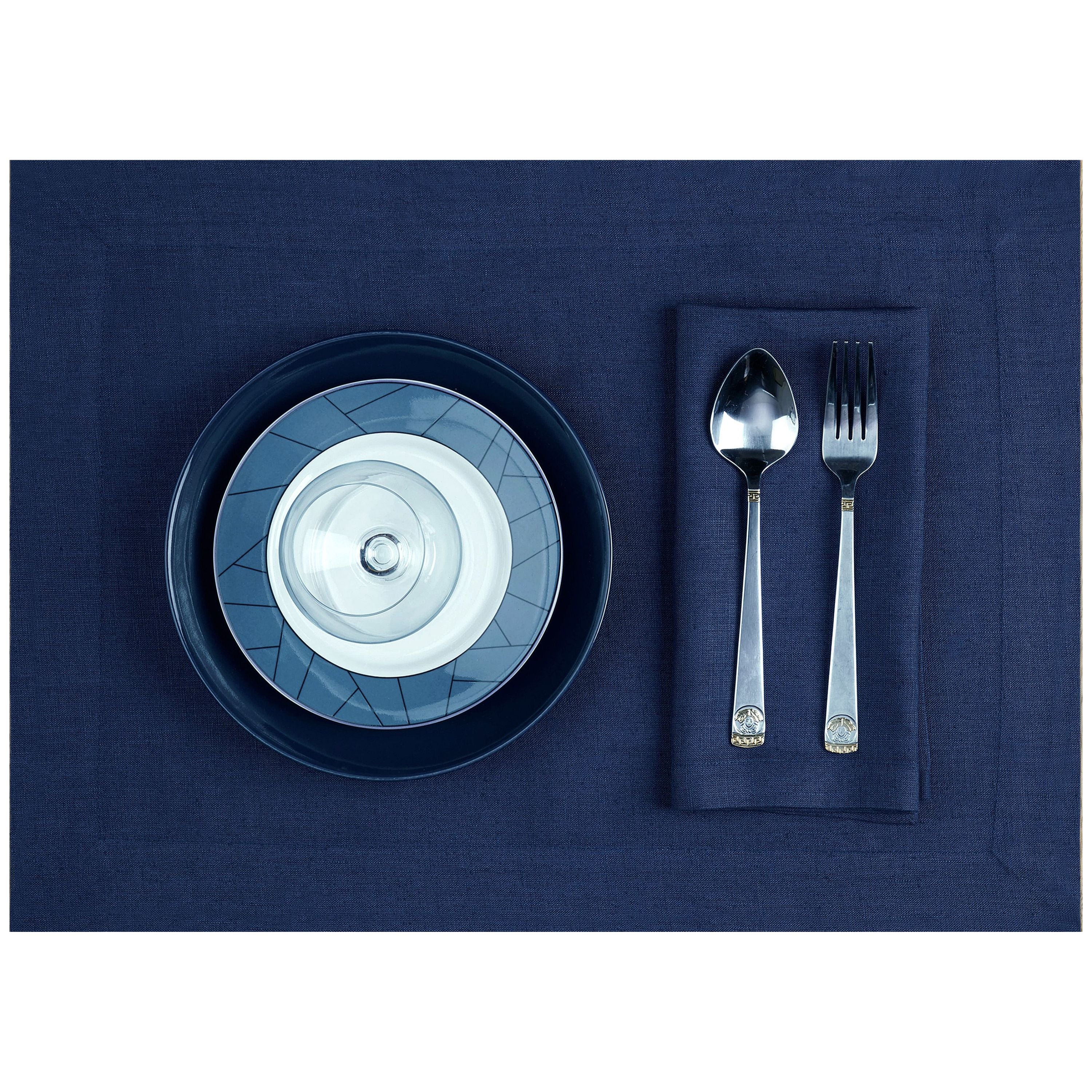 Navy Blue and White Linen Placemats, Reversible, 14 x 19 inch, 4 pcs