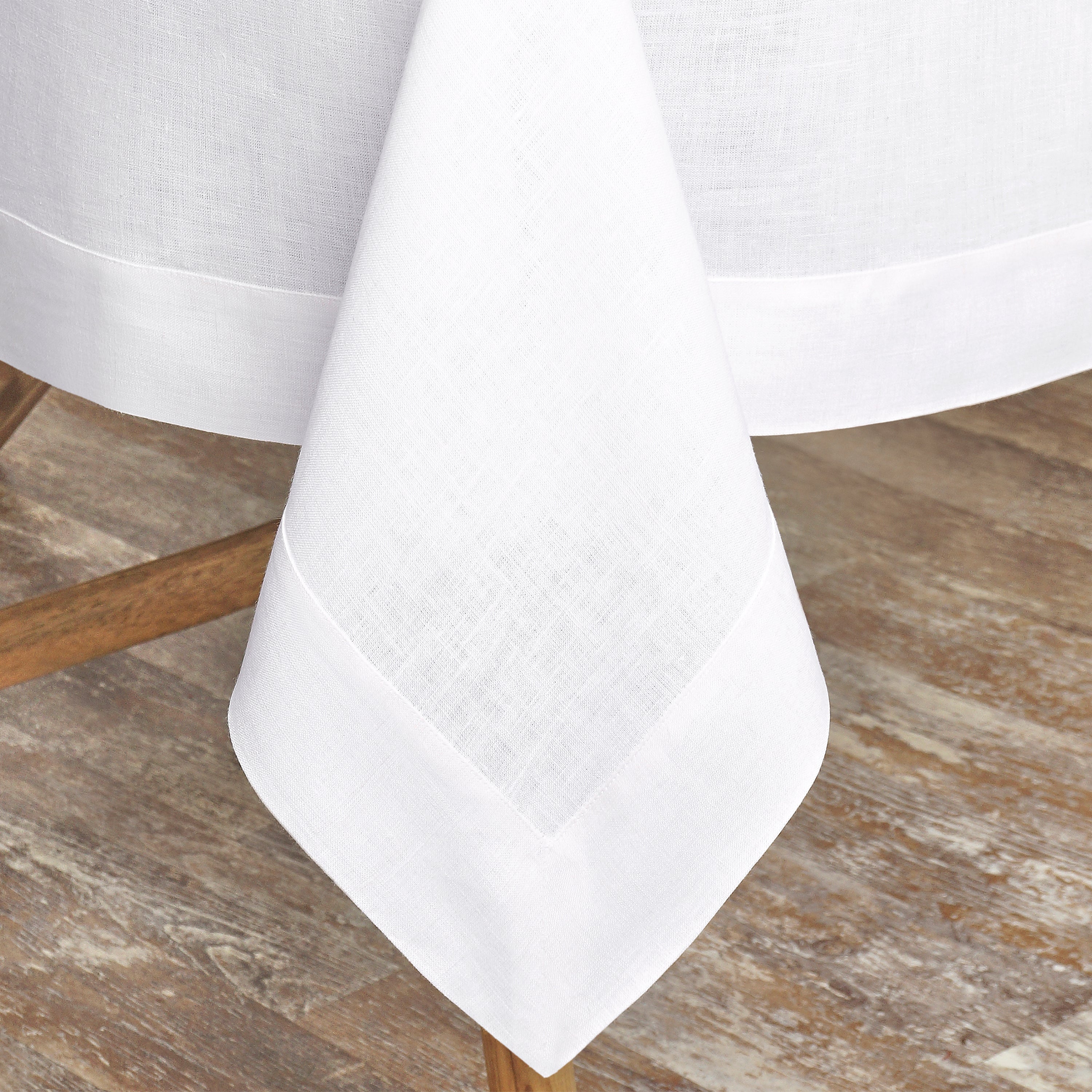 White Pure Linen Tablecloth, Hemmed